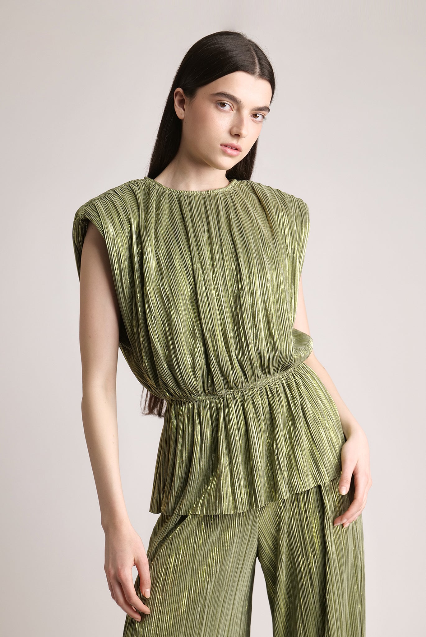 SABINA MUSAYEV - pleated_knit_w_foil_olive_green_spring_24