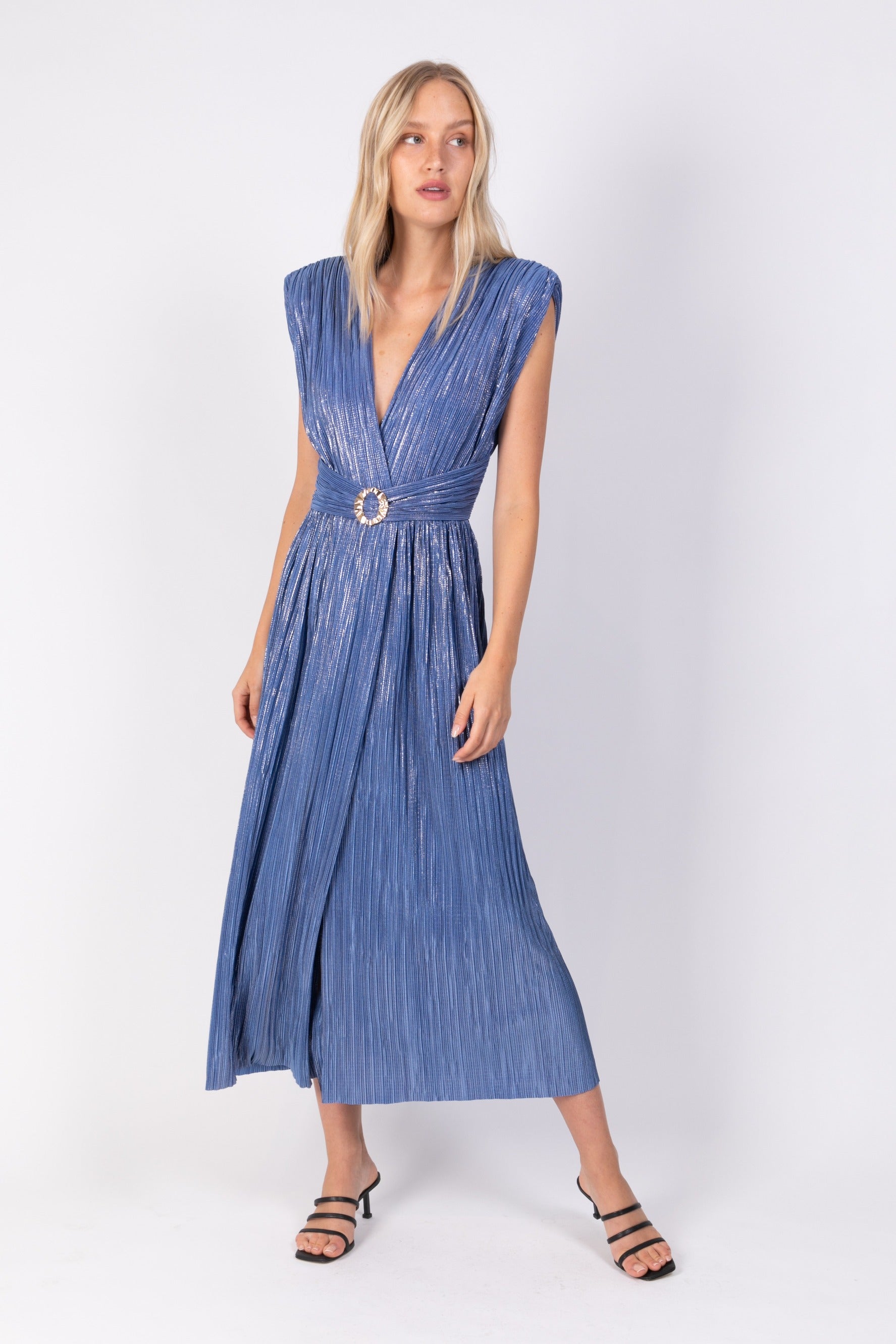 SABINA MUSAYEV - pleated_knit_w_foil_blue_ss_22