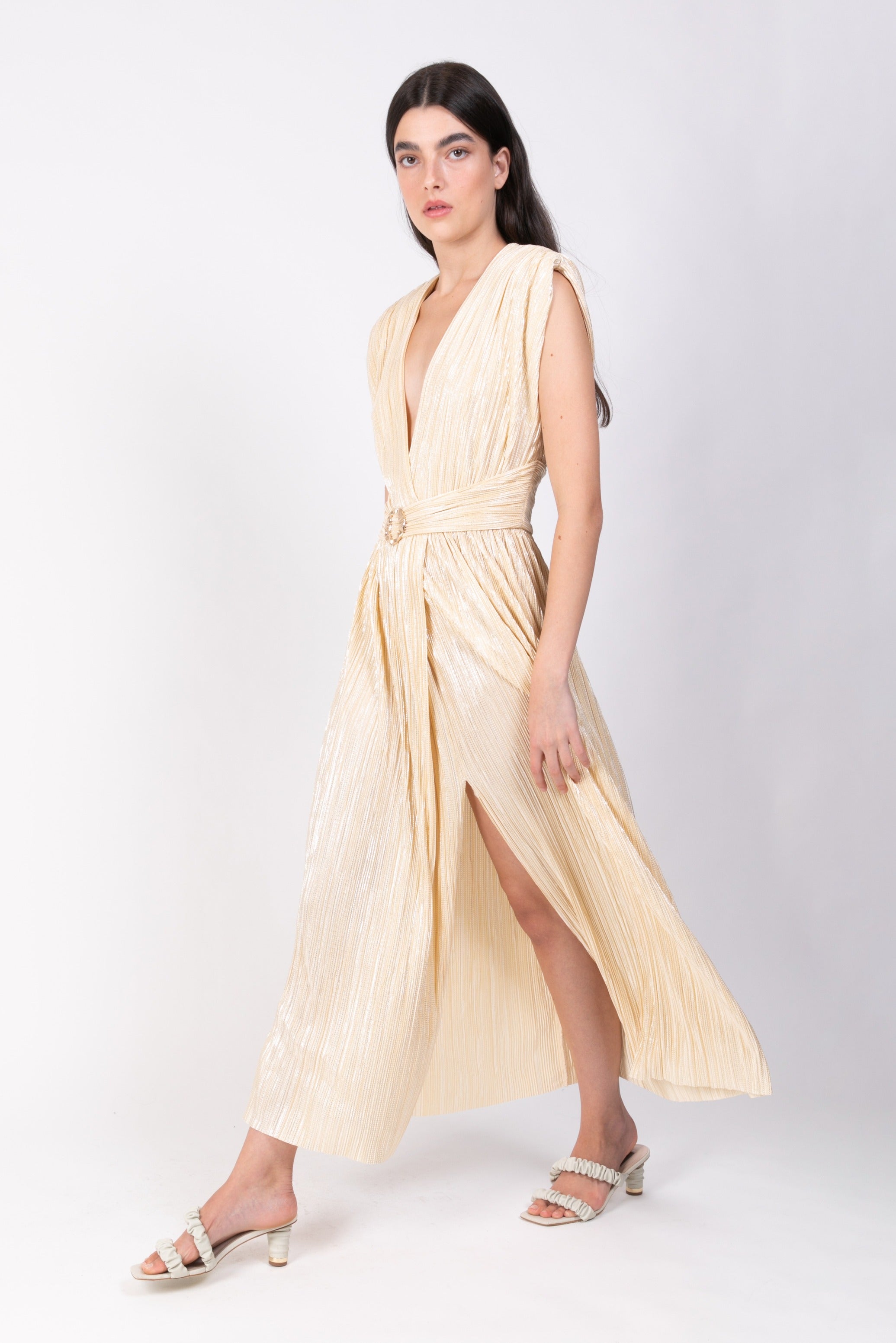 SABINA MUSAYEV - pleated_knit_w_foil_pale_yellow_ss_22