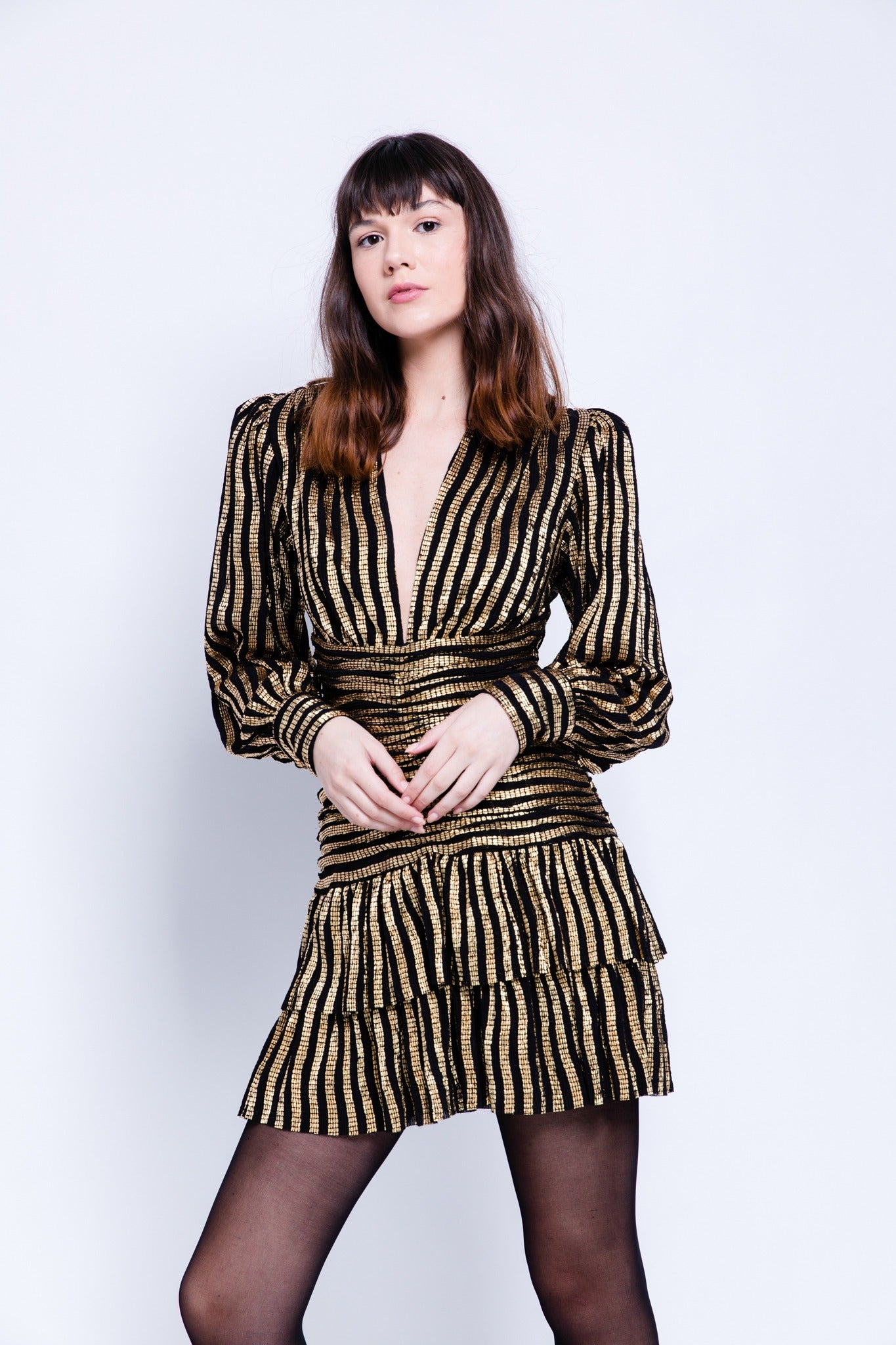 SABINA MUSAYEV - pleated_knit_w_gold_stripes_black