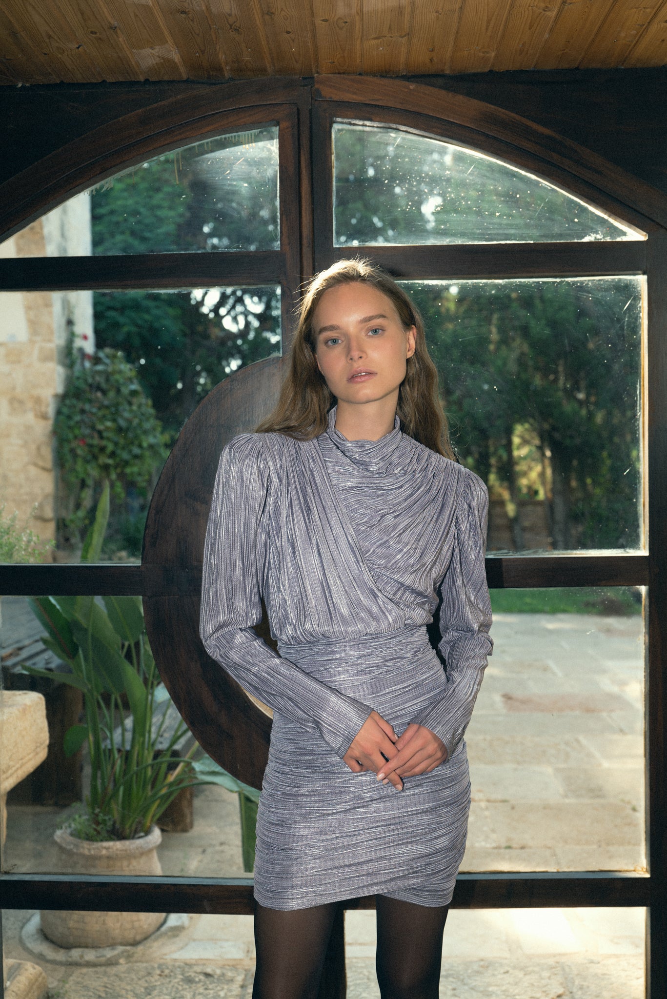 SABINA MUSAYEV - pleated_knit_w_foil_grey