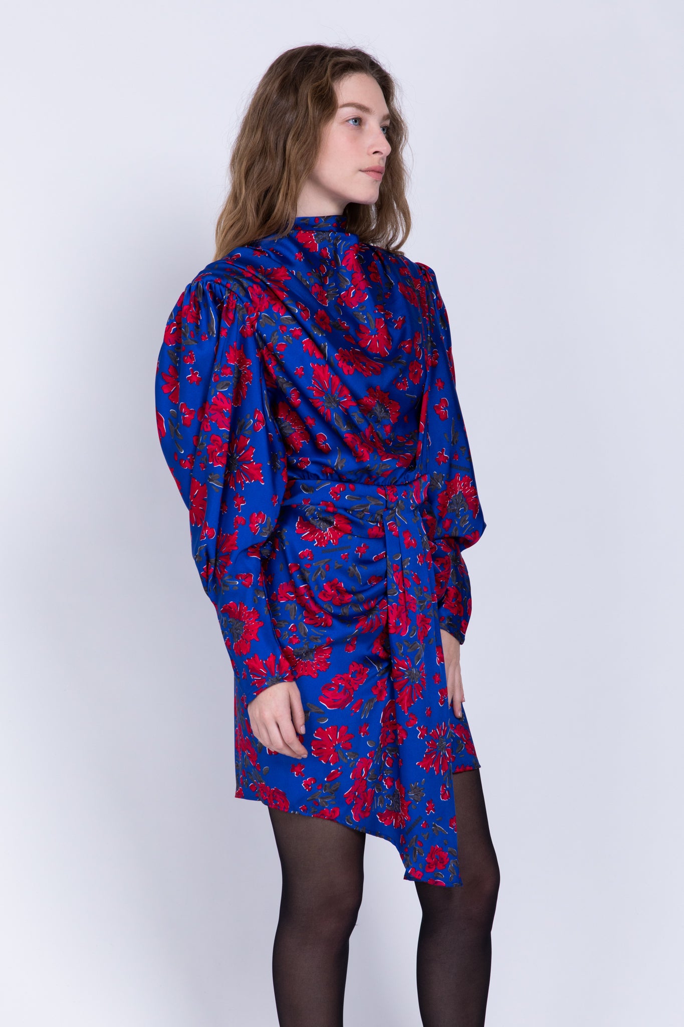 SABINA MUSAYEV - floral_print_on_satin_blue