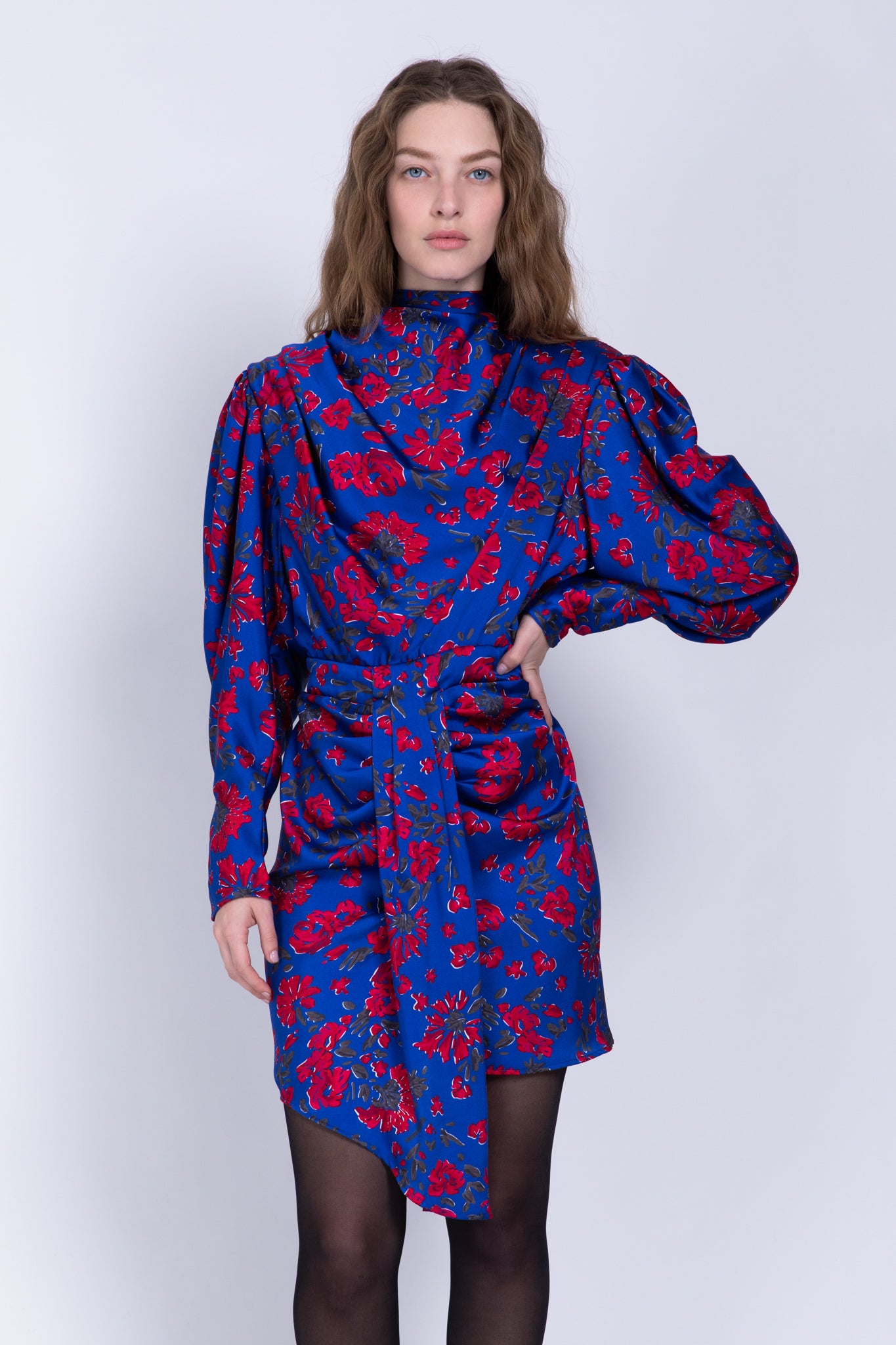 SABINA MUSAYEV - floral_print_on_satin_blue