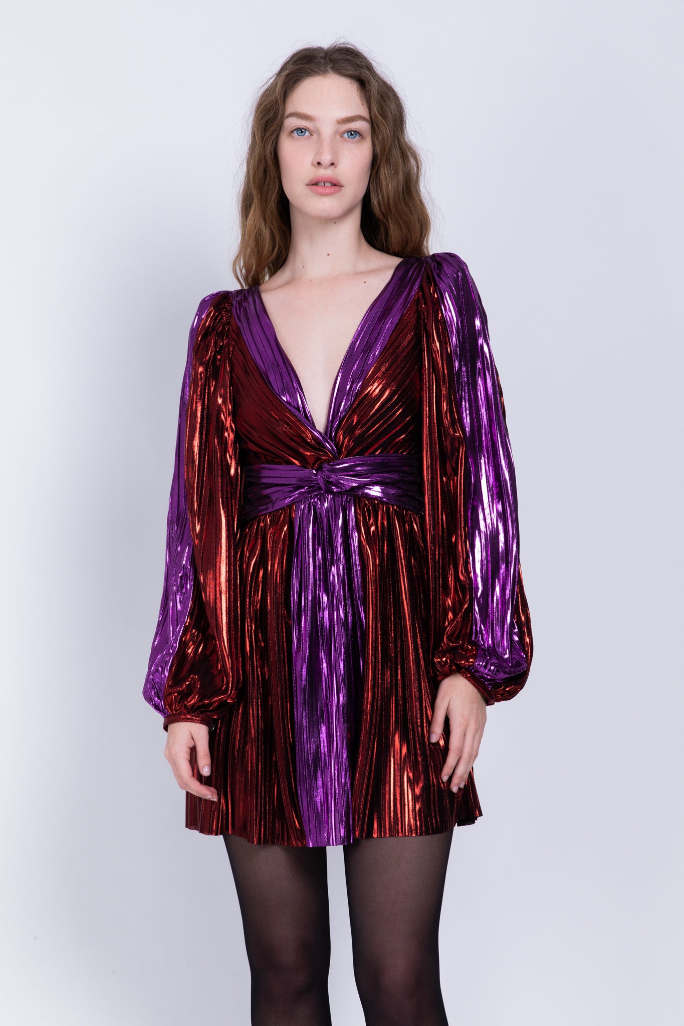 SABINA MUSAYEV - two_tone_pleated_knit_w_foil_red_purple