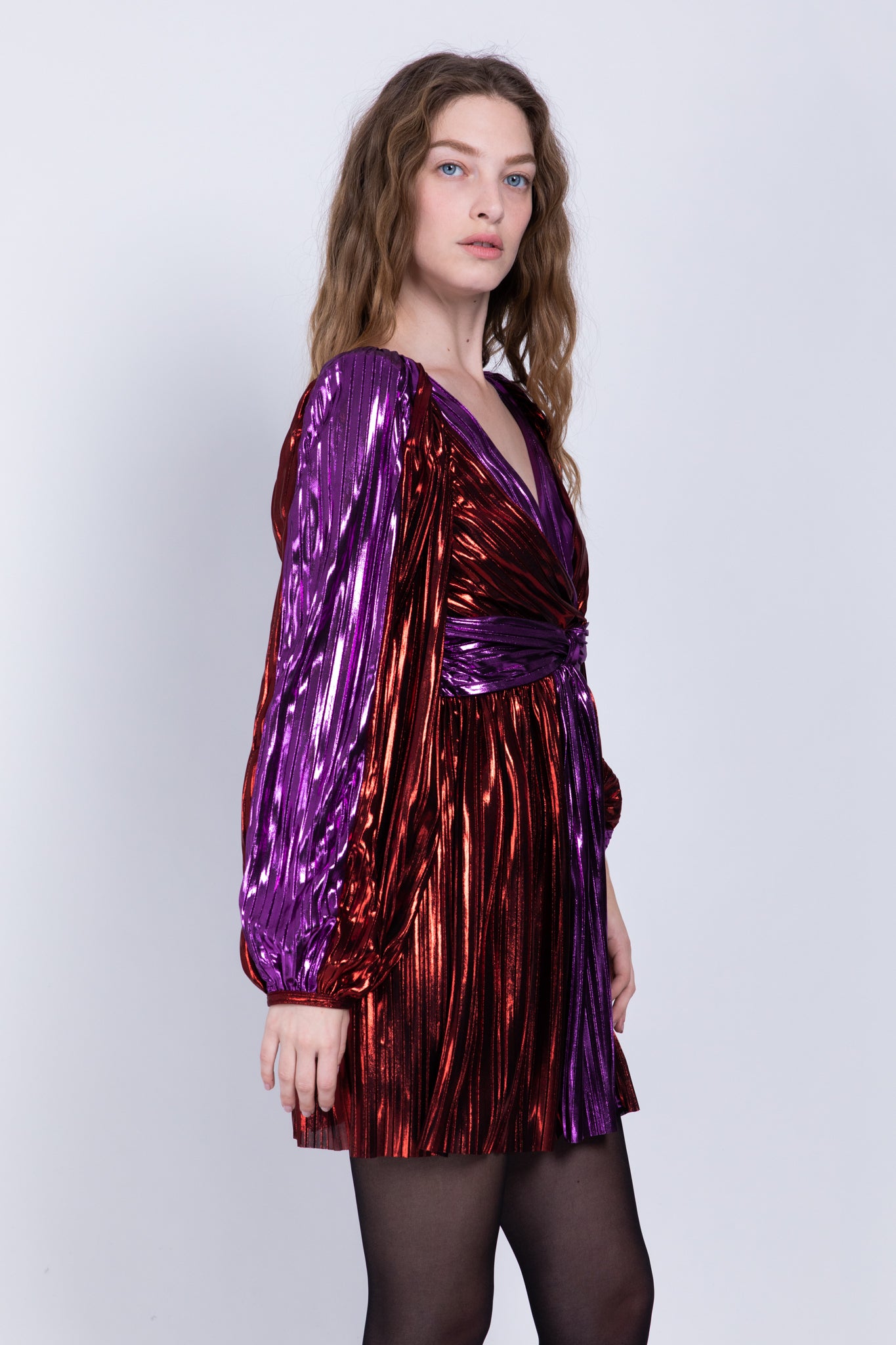 SABINA MUSAYEV - two_tone_pleated_knit_w_foil_red_purple