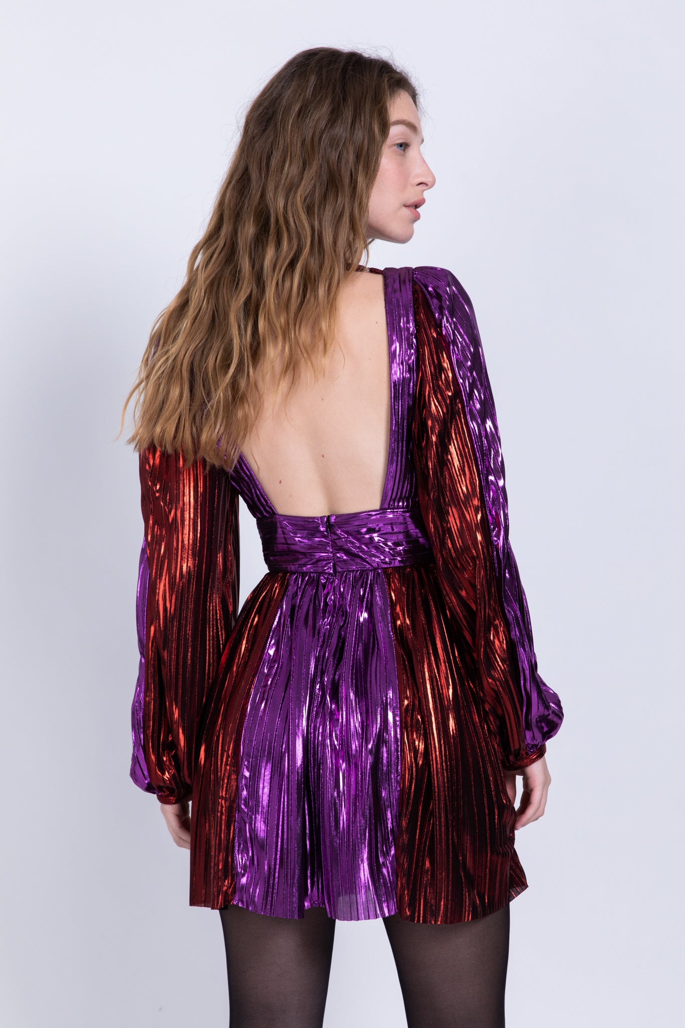 SABINA MUSAYEV - two_tone_pleated_knit_w_foil_red_purple