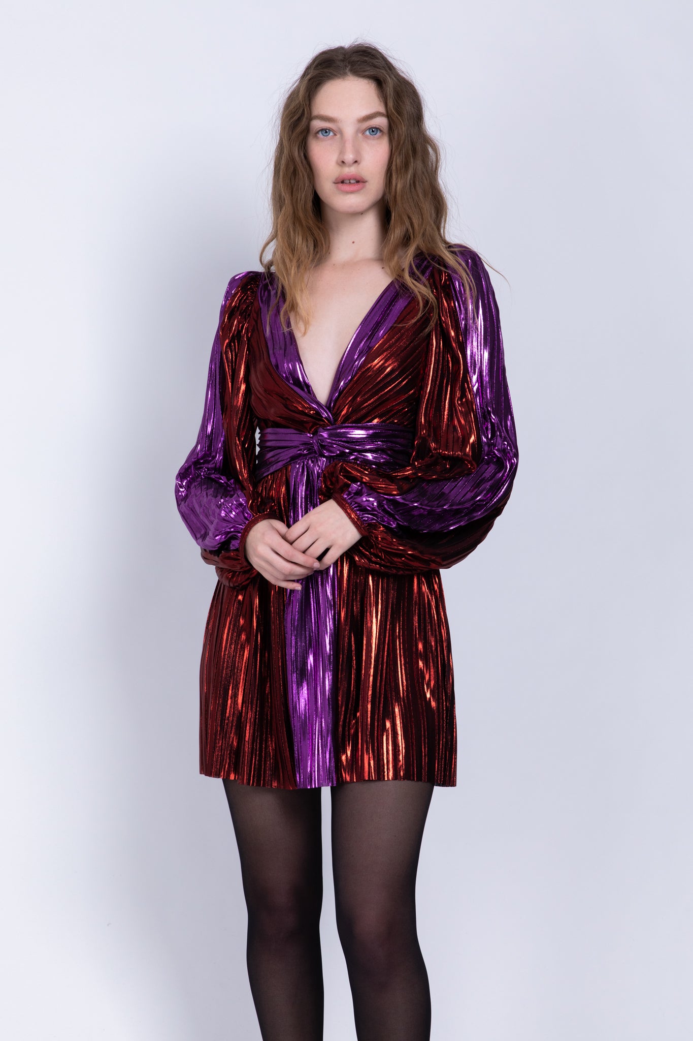 SABINA MUSAYEV - two_tone_pleated_knit_w_foil_red_purple