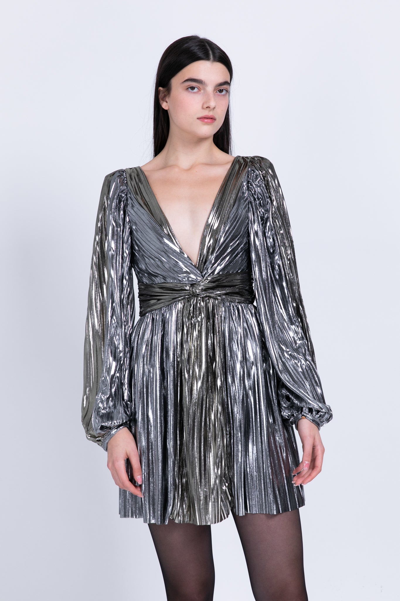 SABINA MUSAYEV - two_tone_pleated_knit_w_foil_gold_silver