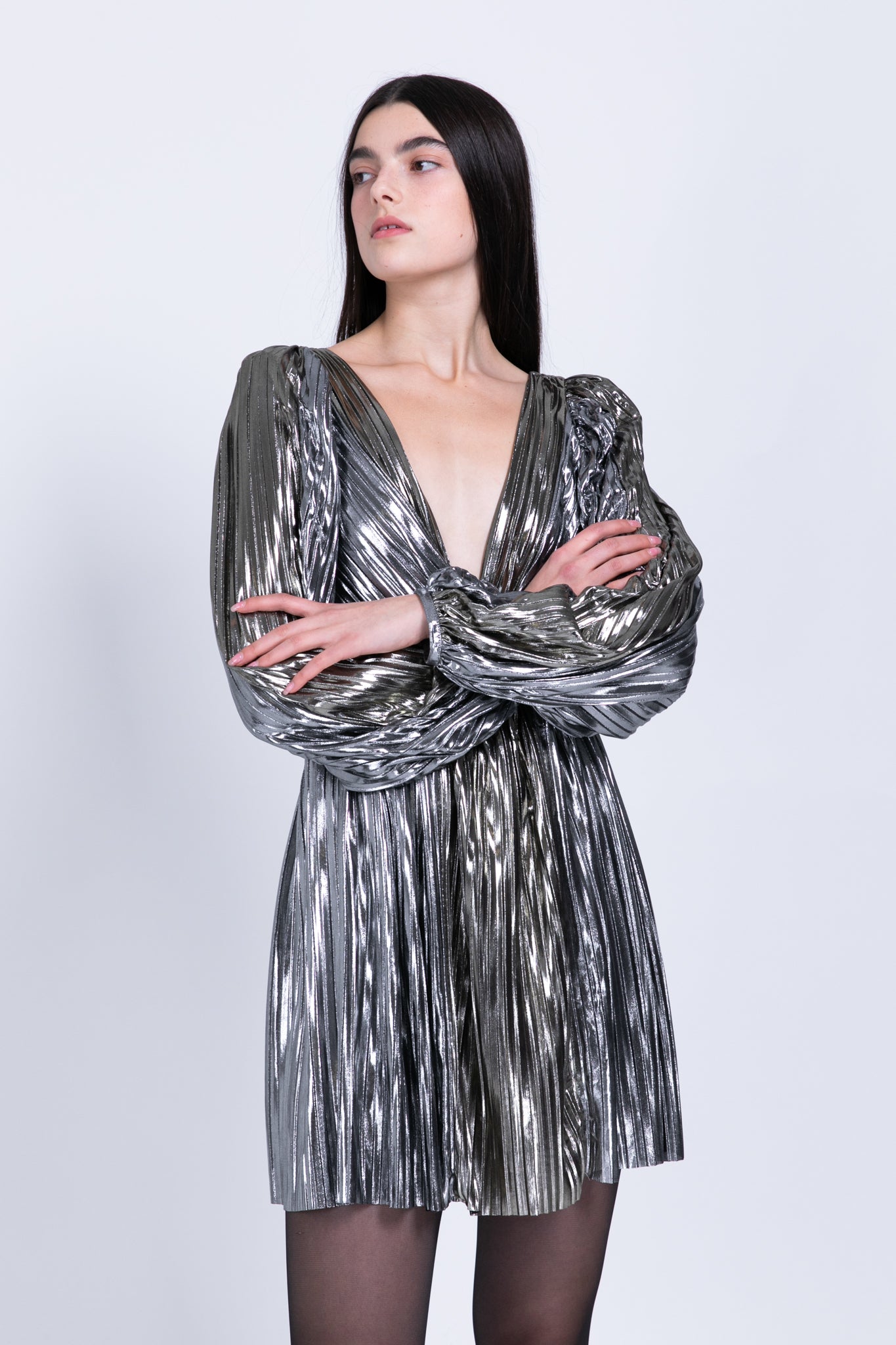 SABINA MUSAYEV - two_tone_pleated_knit_w_foil_gold_silver