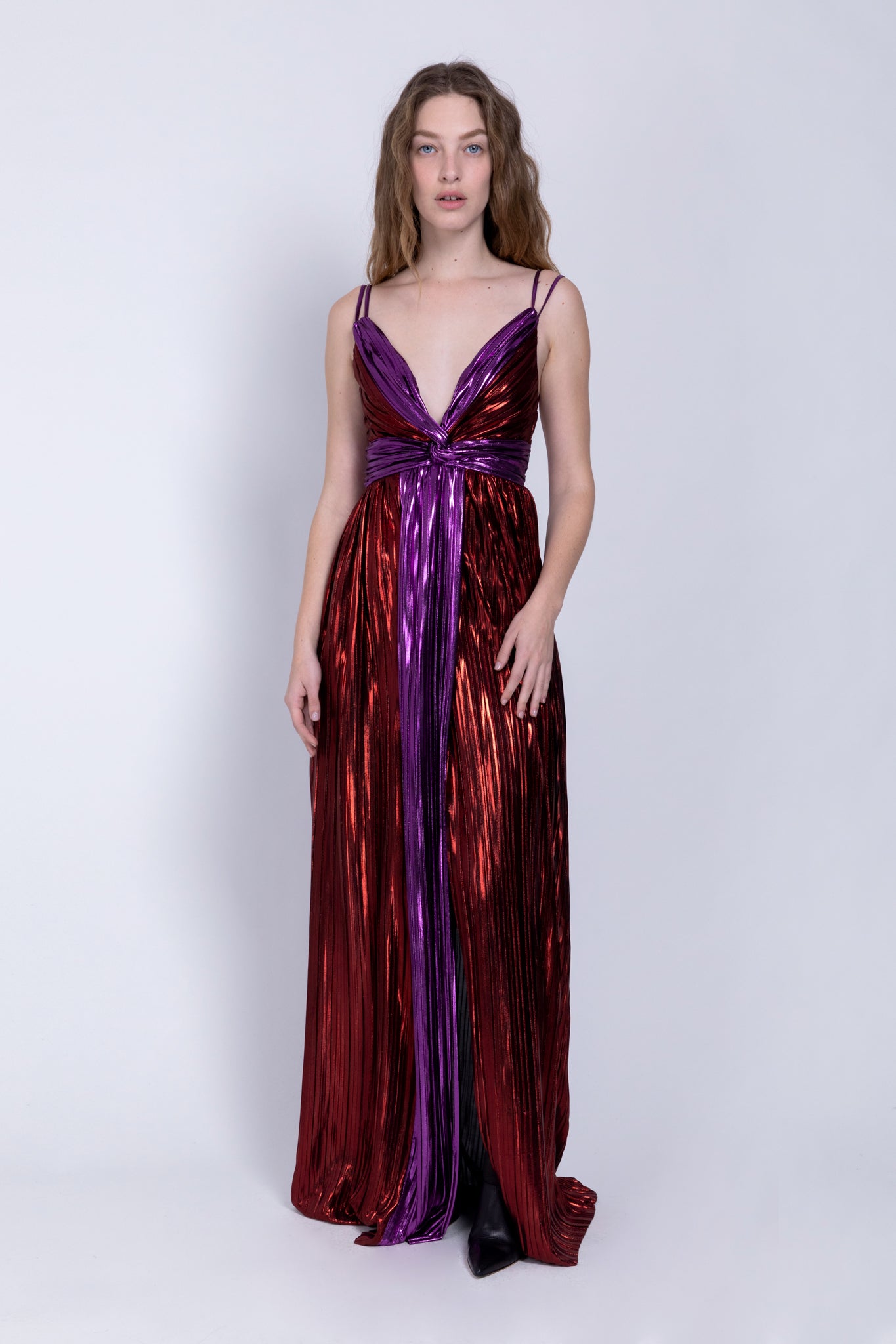 SABINA MUSAYEV - two_tone_pleated_knit_w_foil_red_purple