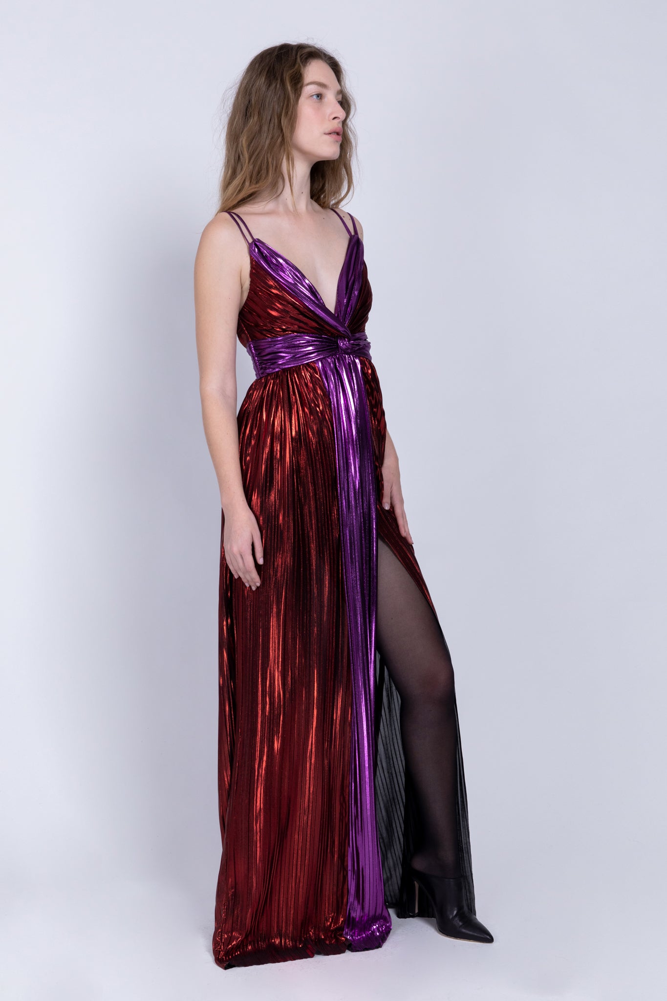 SABINA MUSAYEV - two_tone_pleated_knit_w_foil_red_purple