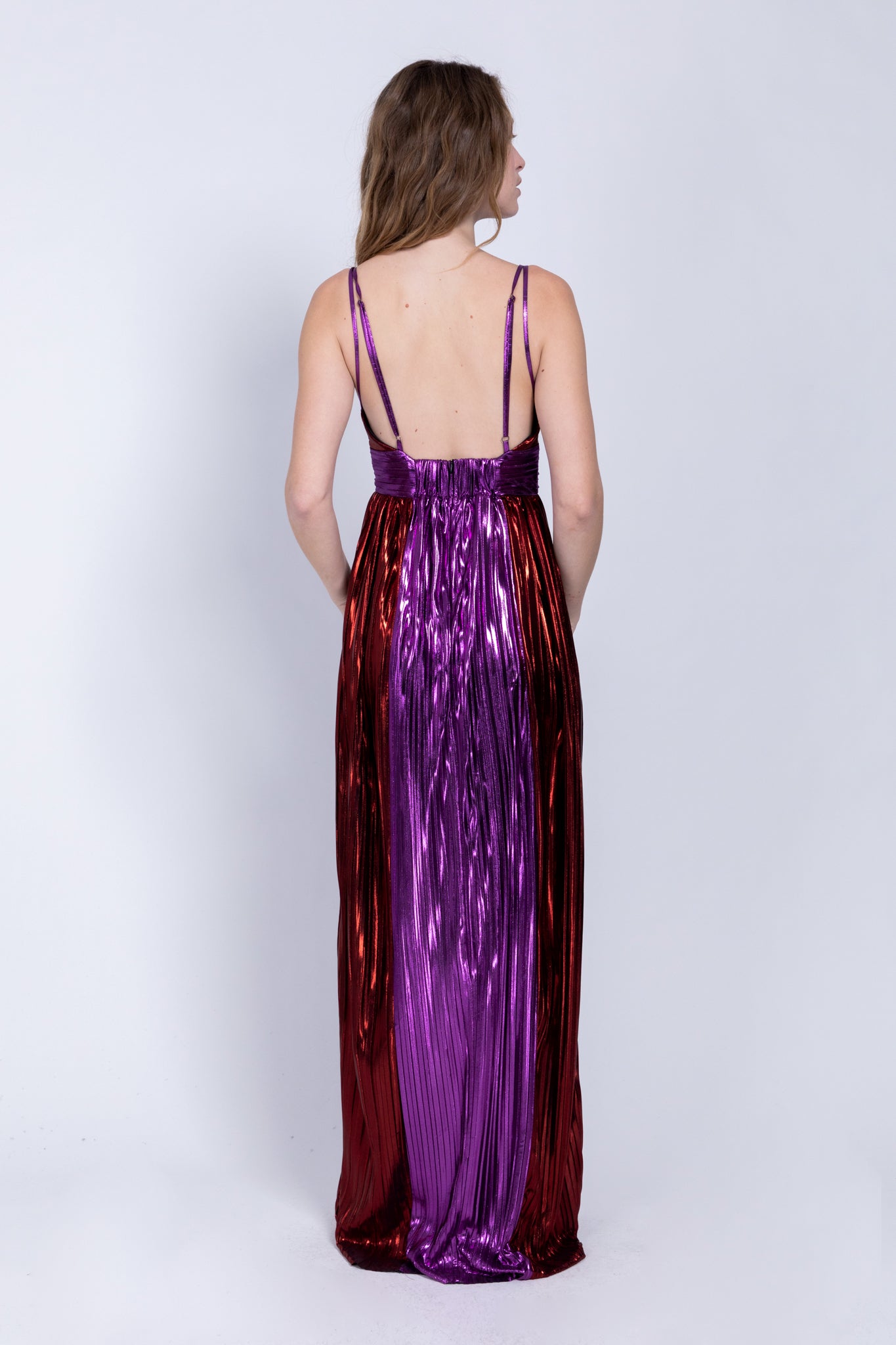 SABINA MUSAYEV - two_tone_pleated_knit_w_foil_red_purple