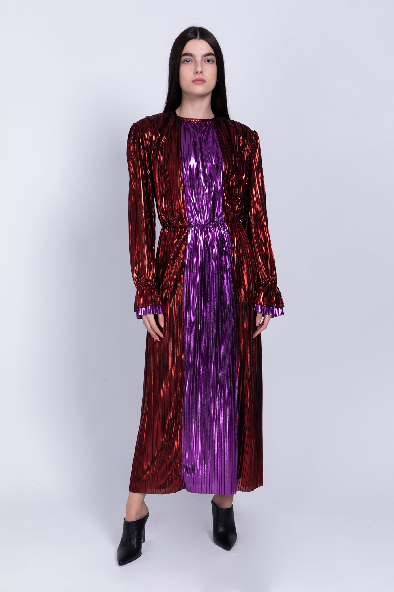 SABINA MUSAYEV - two_tone_pleated_knit_w_foil_red_purple