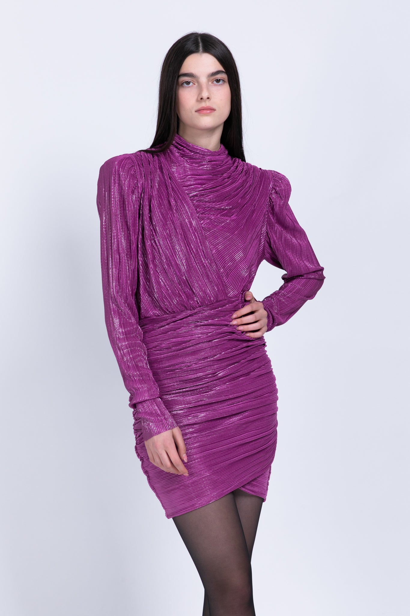 SABINA MUSAYEV - pleated_knit_w_foil_purple