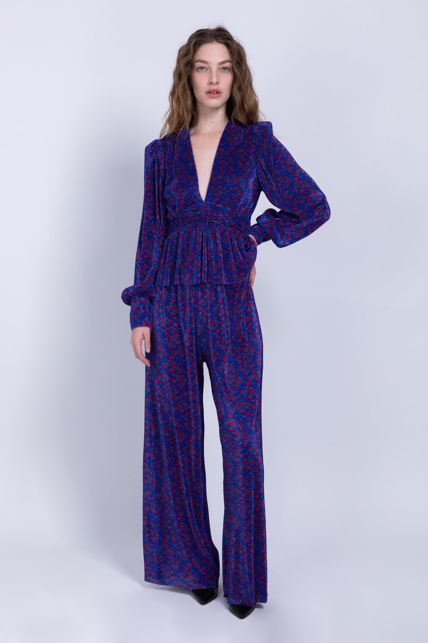 SABINA MUSAYEV - printed_pleated_knit_blue