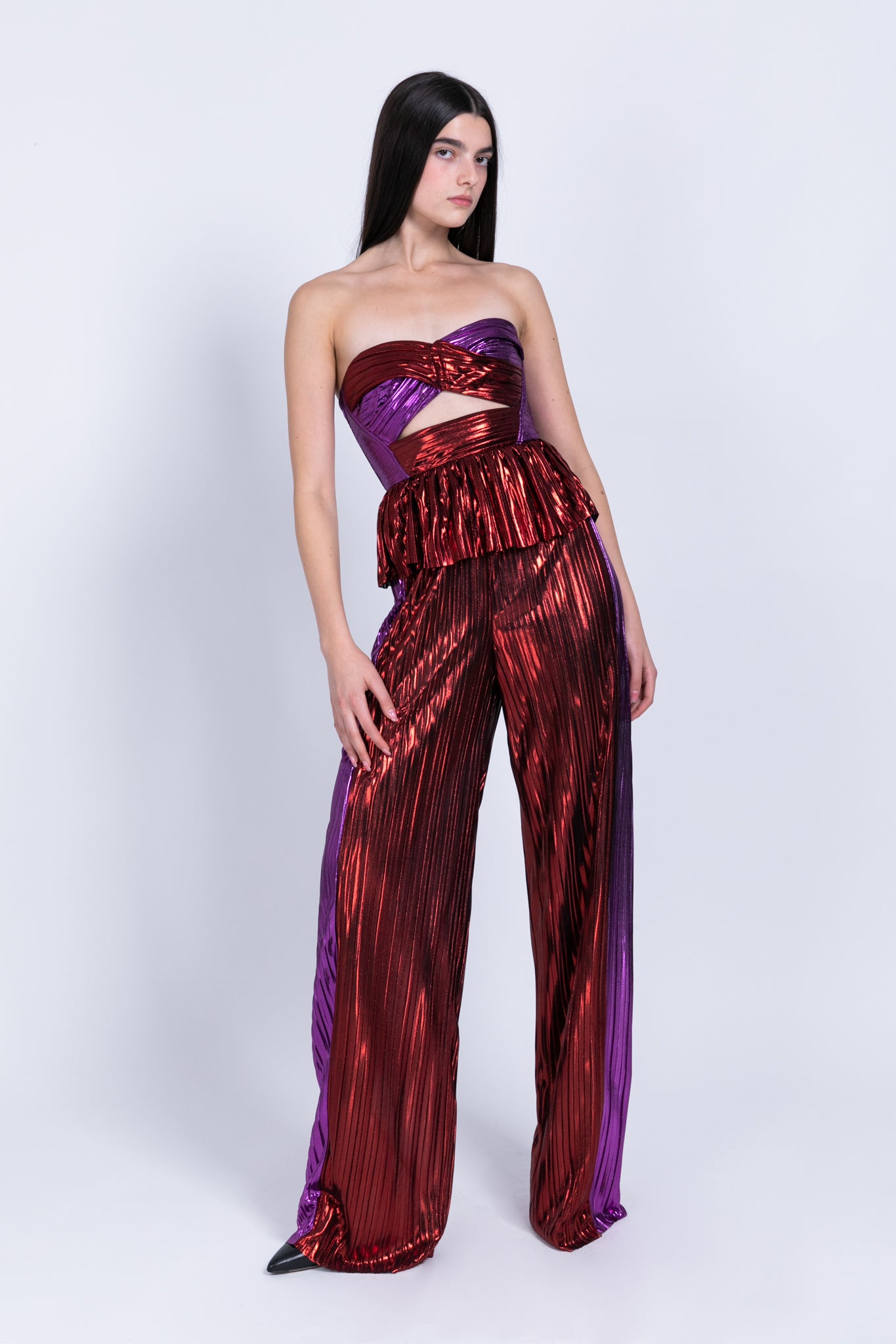 SABINA MUSAYEV - two_tone_pleated_knit_w_foil_red_purple