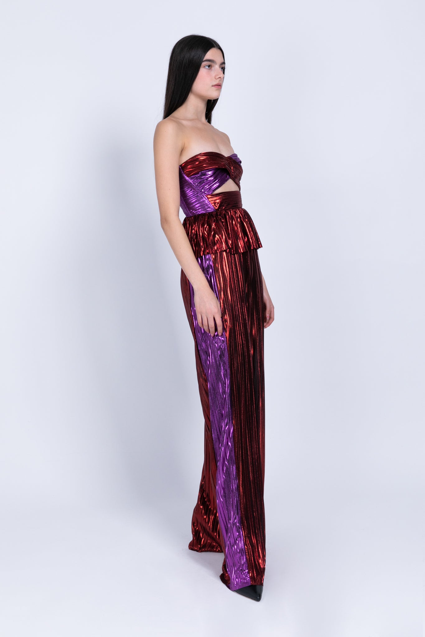 SABINA MUSAYEV - two_tone_pleated_knit_w_foil_red_purple