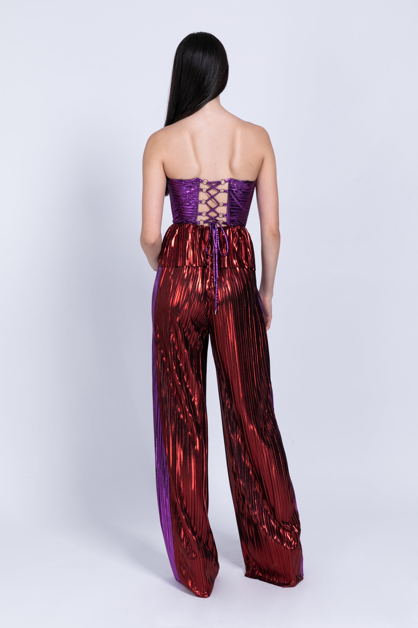 SABINA MUSAYEV - two_tone_pleated_knit_w_foil_red_purple