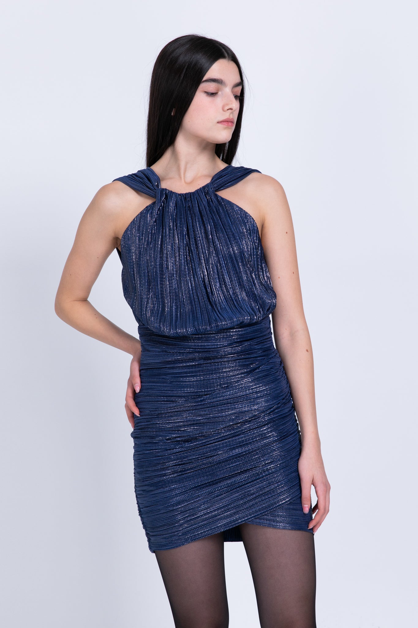 SABINA MUSAYEV - pleated_knit_w_foil_blue