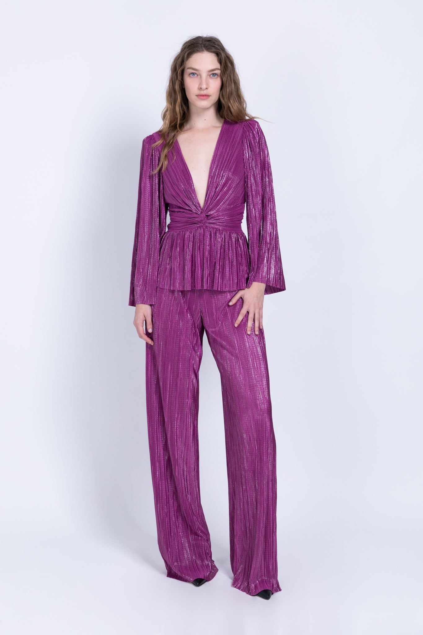 SABINA MUSAYEV - pleated_knit_w_foil_purple