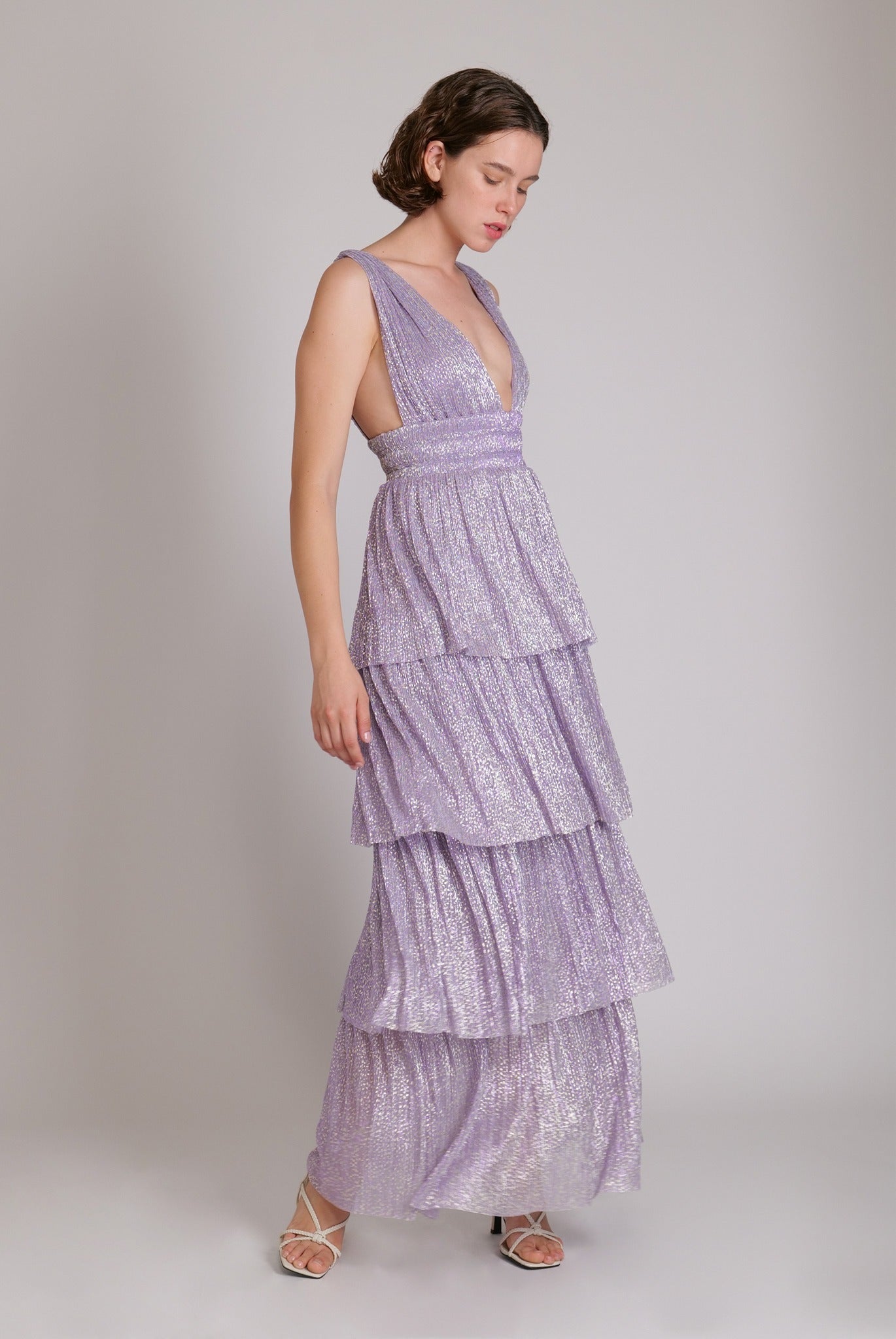 SABINA MUSAYEV - pleated_knit_w_speckled_foil_lilac