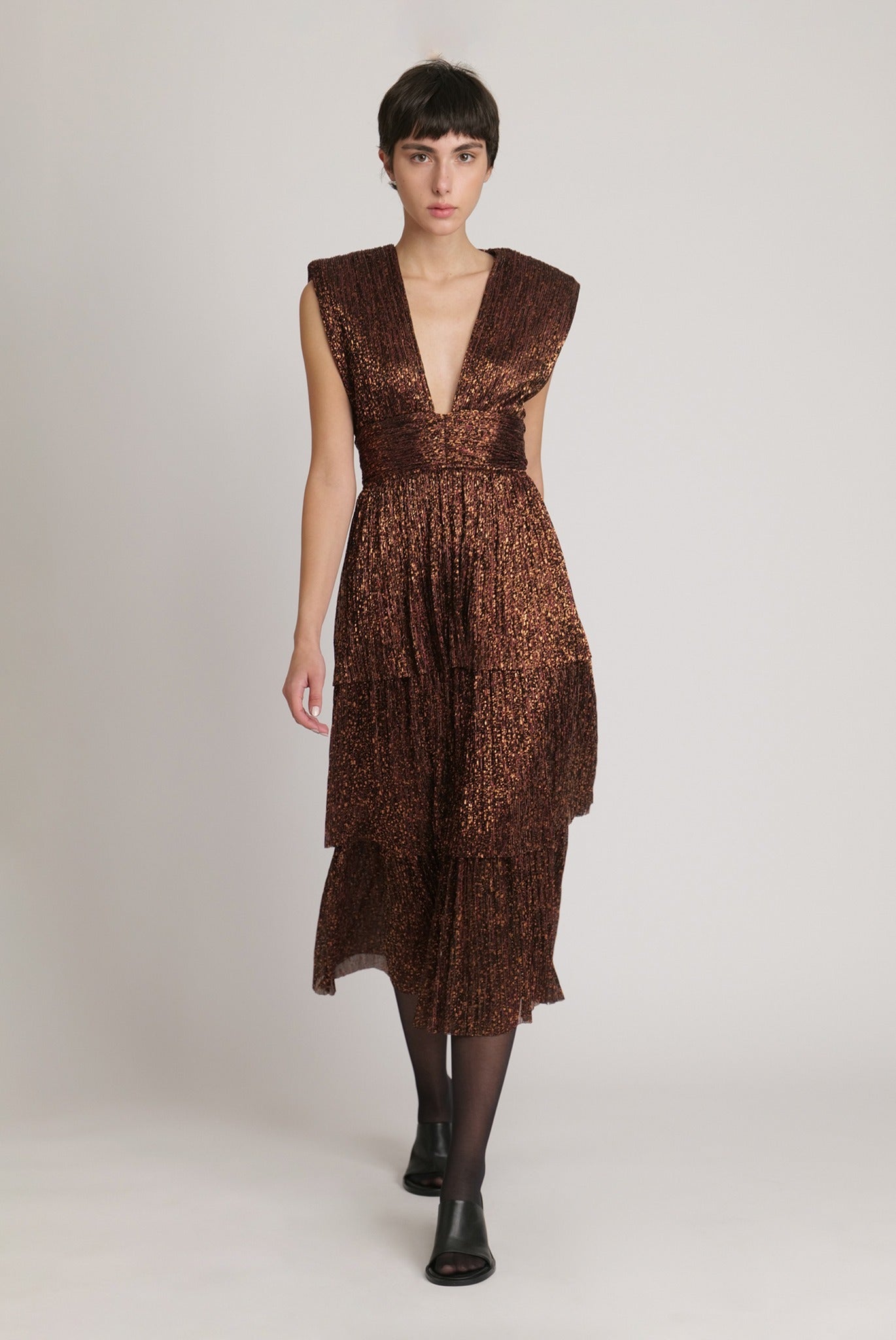 SABINA MUSAYEV - pleated_knit_w_multi_dot_foil_bronze_ruby_fw_23_24