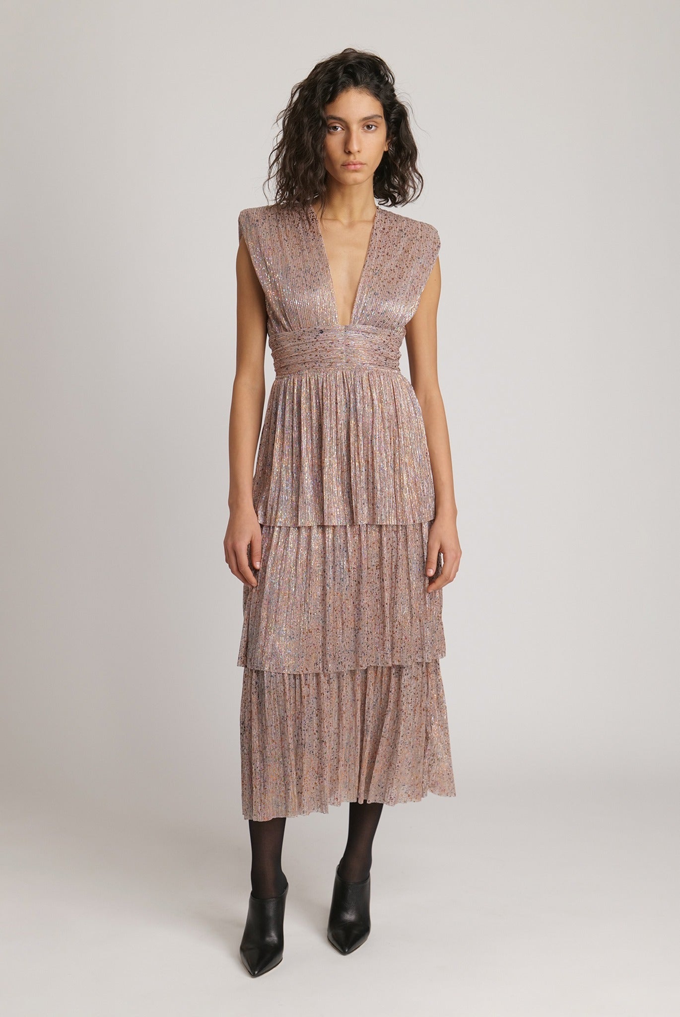 SABINA MUSAYEV - pleated_knit_w_multi_dot_foil_bronze_mop_fw_23_24