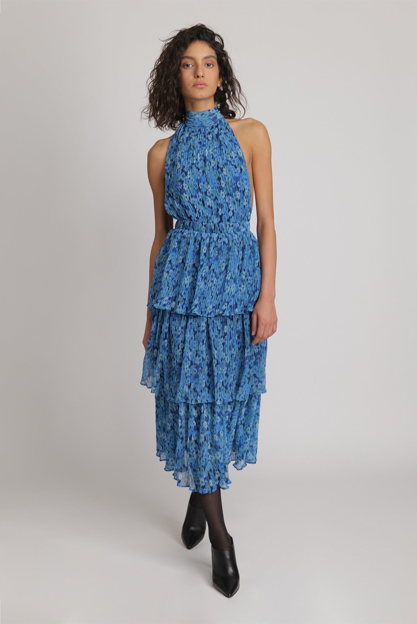 SABINA MUSAYEV - flora_pleated_chiffon_turquoise_print_fw_23_24