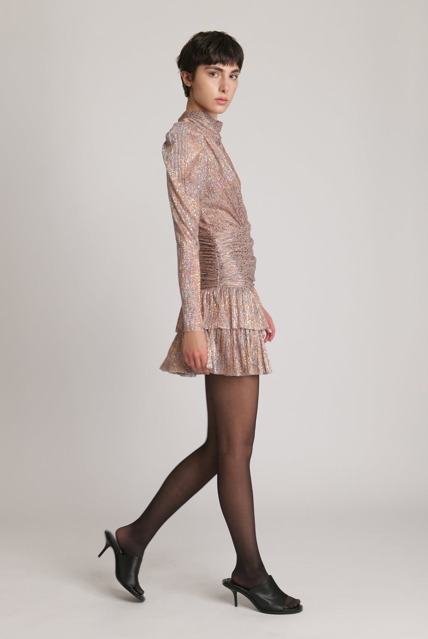 SABINA MUSAYEV - pleated_knit_w_multi_dot_foil_bronze_mop_fw_23_24