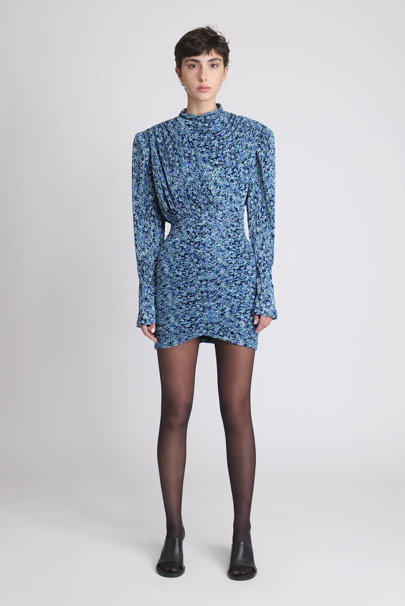 SABINA MUSAYEV - flora_pleated_knit_turquoise_print_fw_23_24