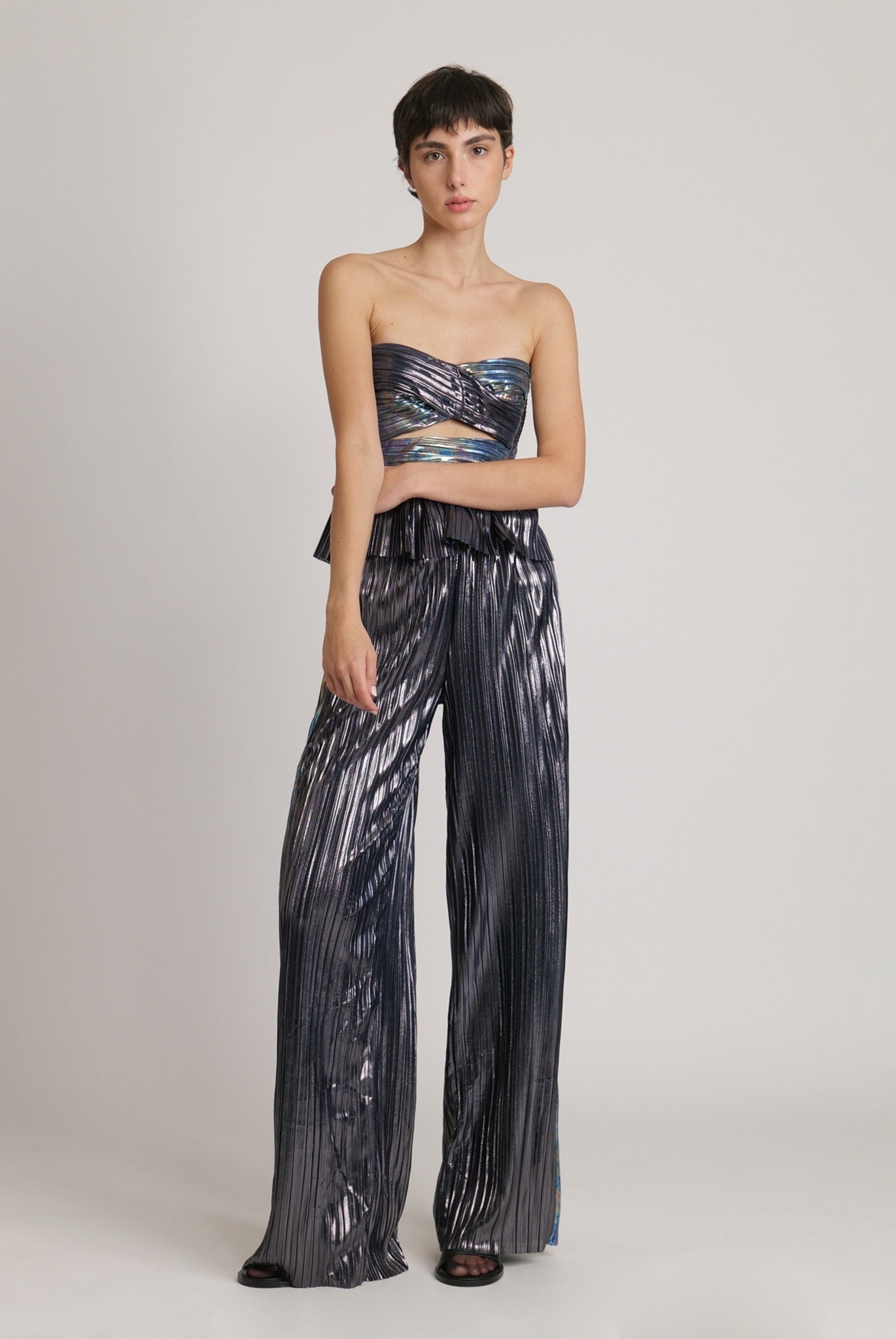 SABINA MUSAYEV - two_tone_pleated_knit_w_foil_dark_silver_fw_23_24