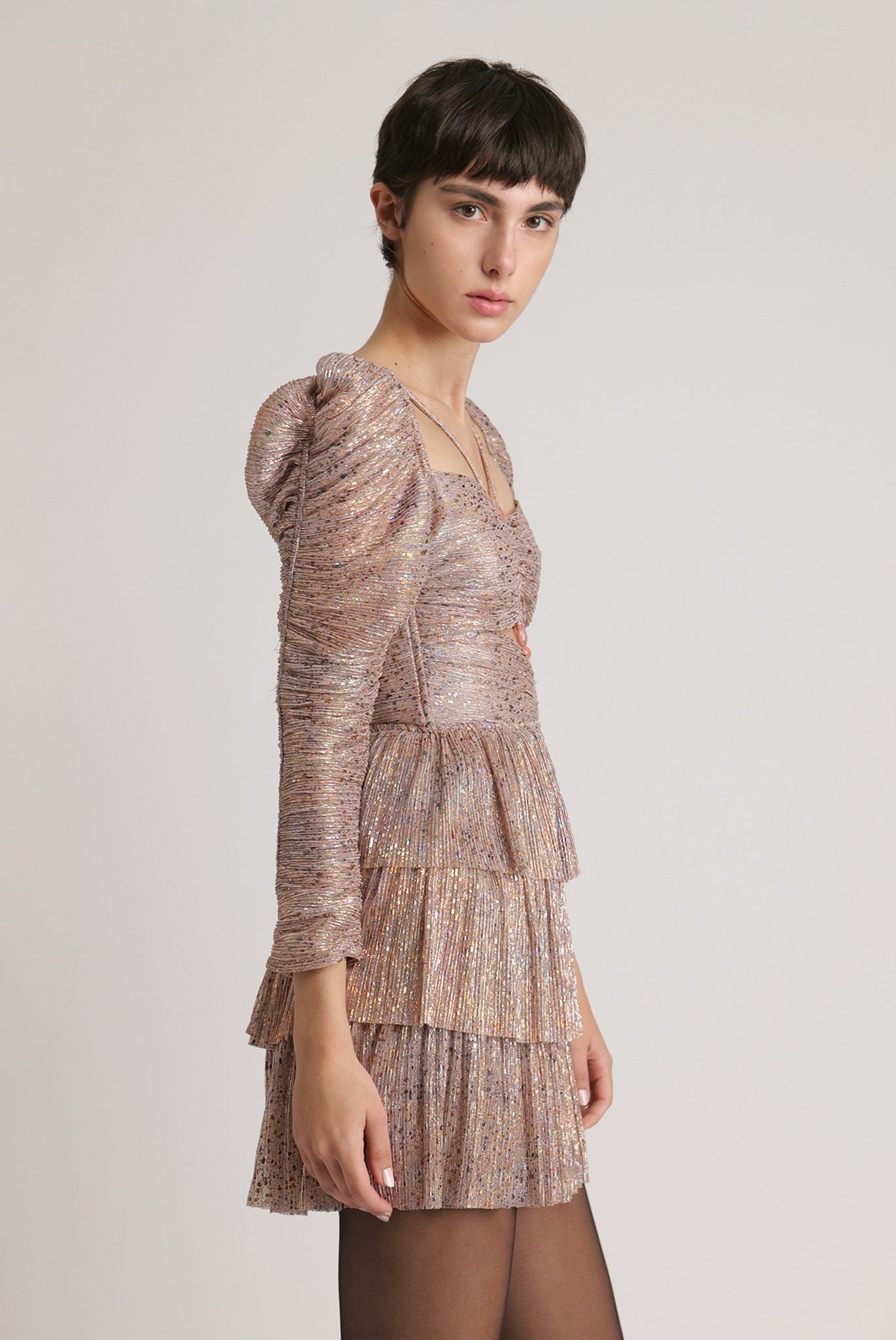 SABINA MUSAYEV - pleated_knit_w_multi_dot_foil_bronze_mop_fw_23_24