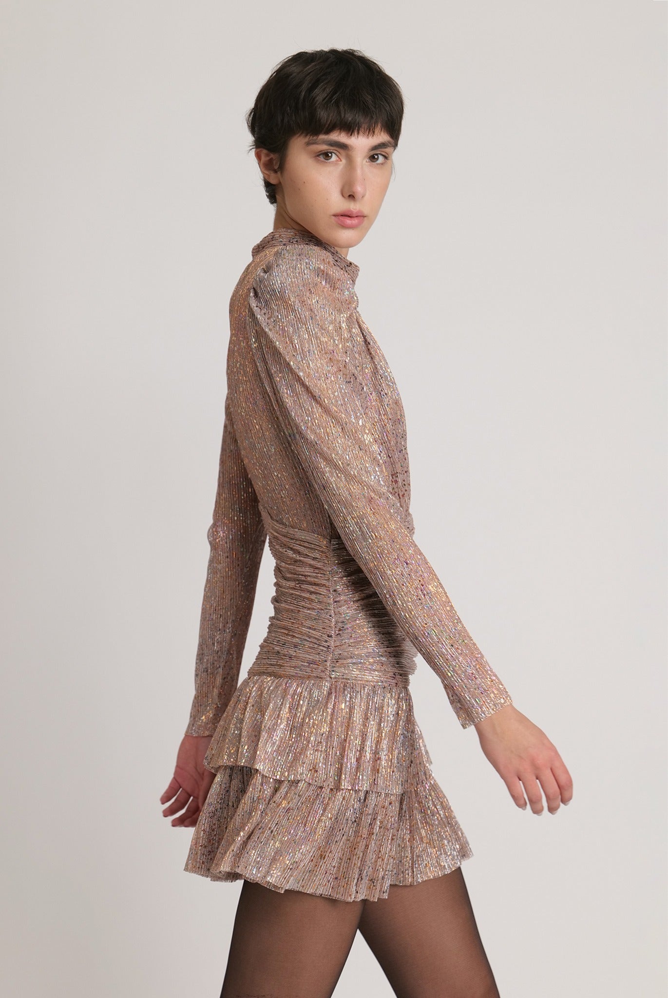 SABINA MUSAYEV - pleated_knit_w_multi_dot_foil_bronze_mop_fw_23_24