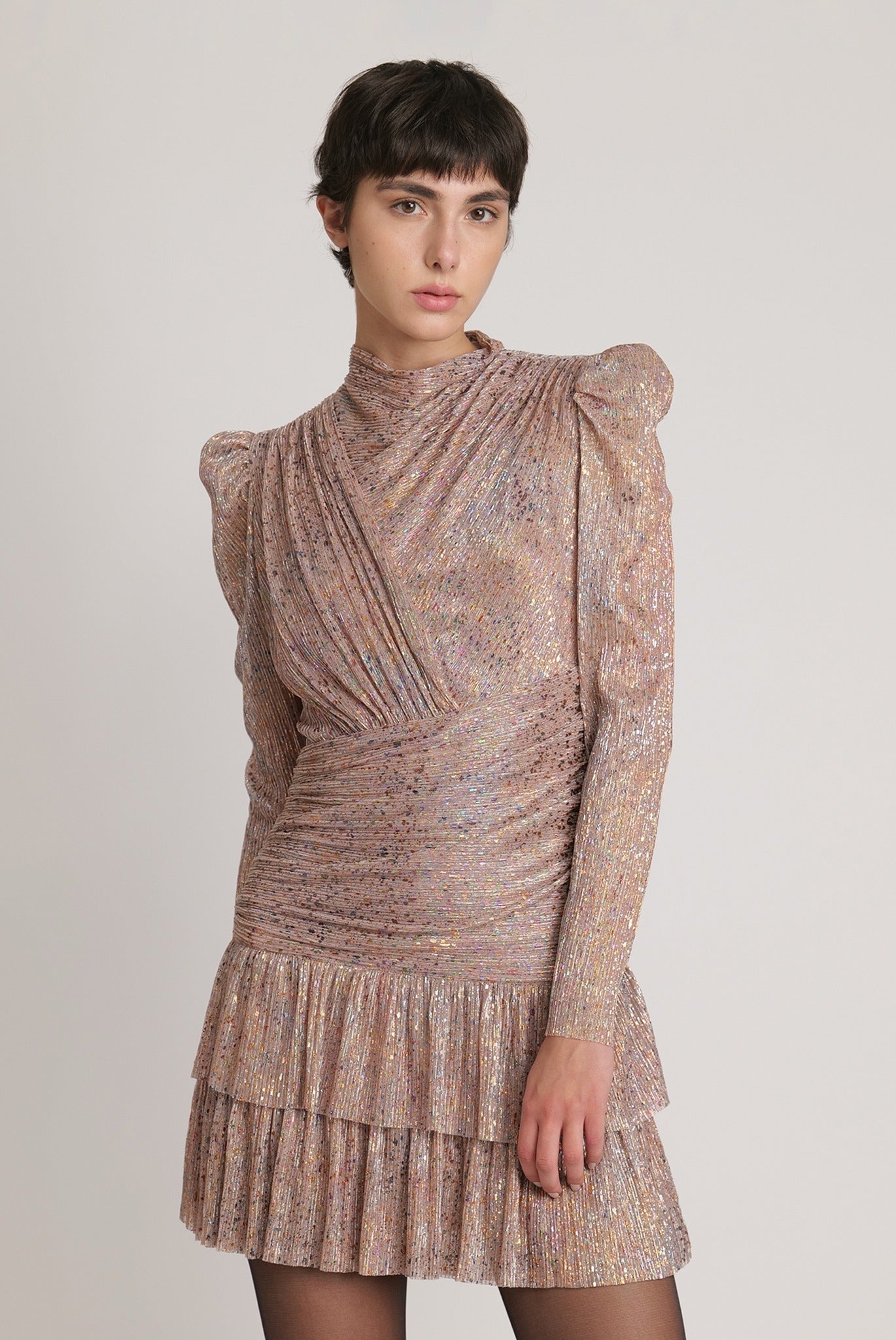 SABINA MUSAYEV - pleated_knit_w_multi_dot_foil_bronze_mop_fw_23_24