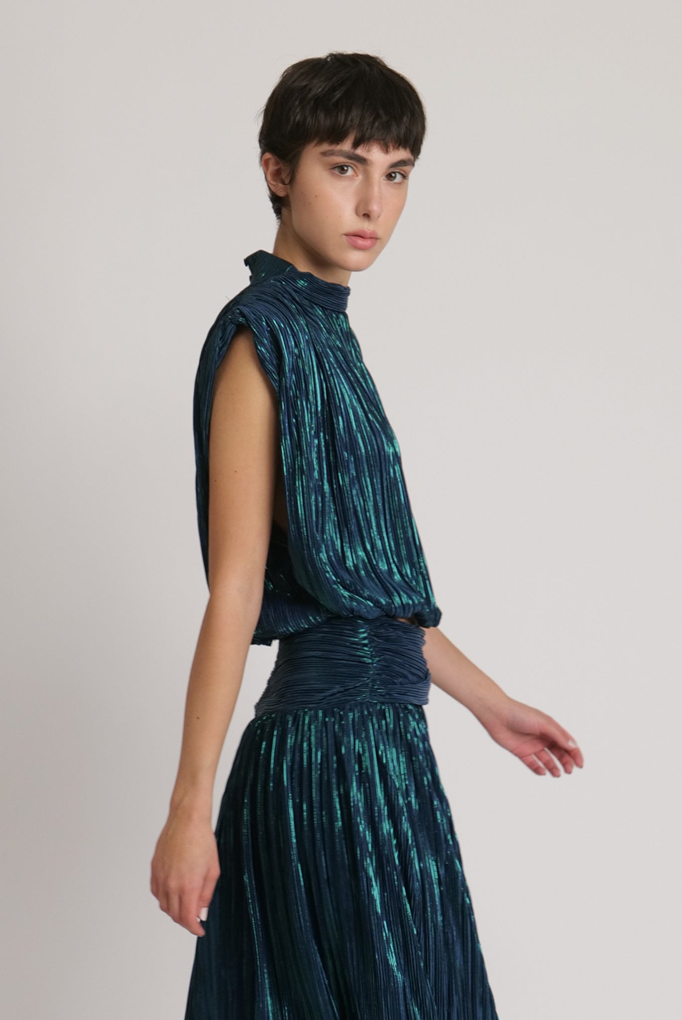 SABINA MUSAYEV - pleated_knit_w_foil_dark_ocean_fw_23_24