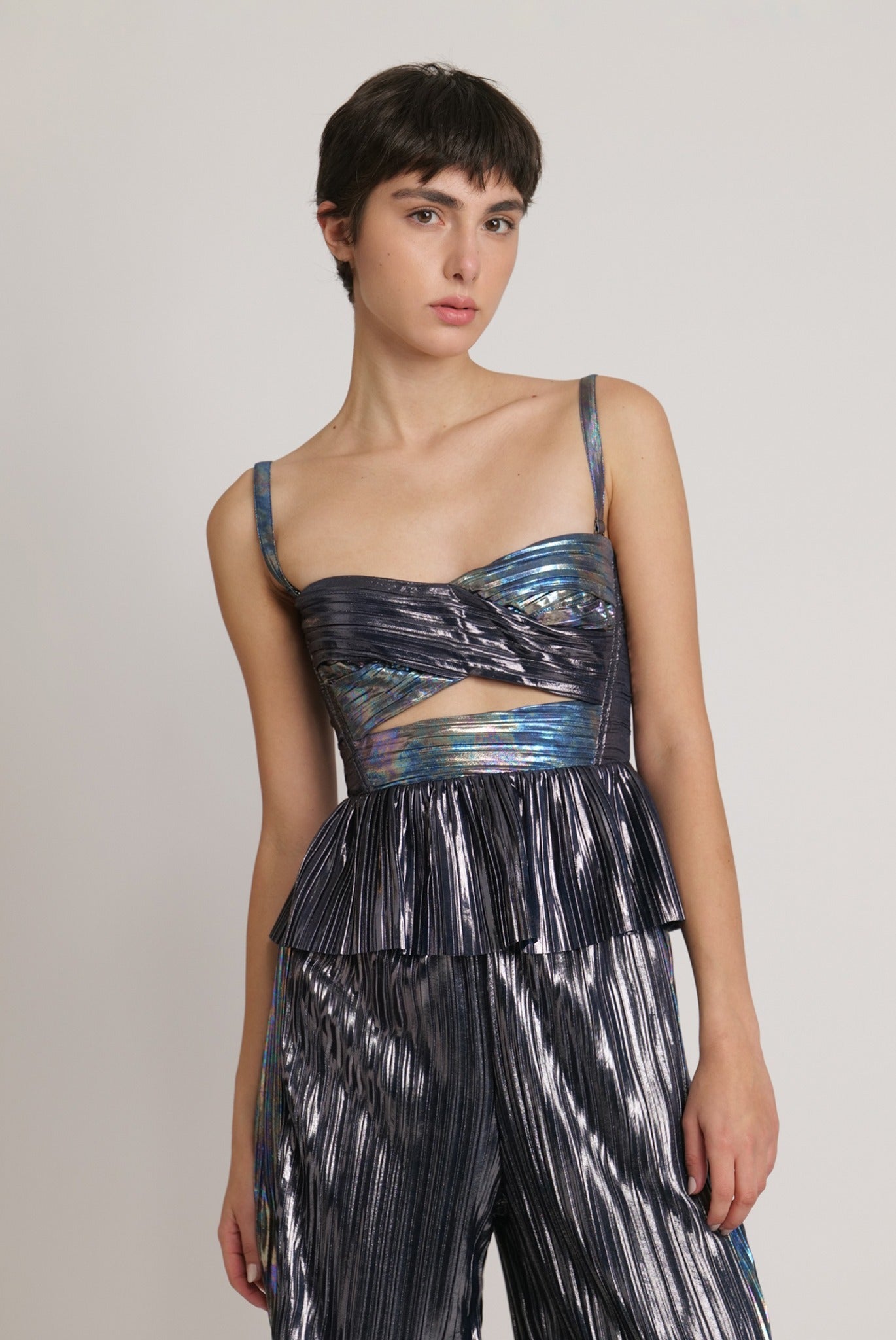 SABINA MUSAYEV - two_tone_pleated_knit_w_foil_dark_silver_fw_23_24