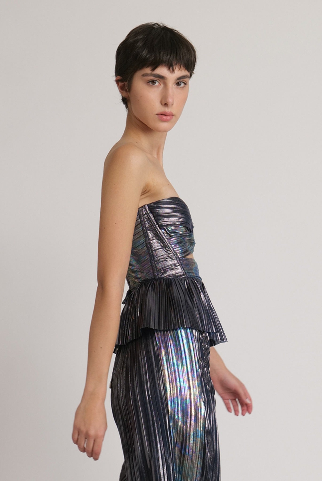 SABINA MUSAYEV - two_tone_pleated_knit_w_foil_dark_silver_fw_23_24
