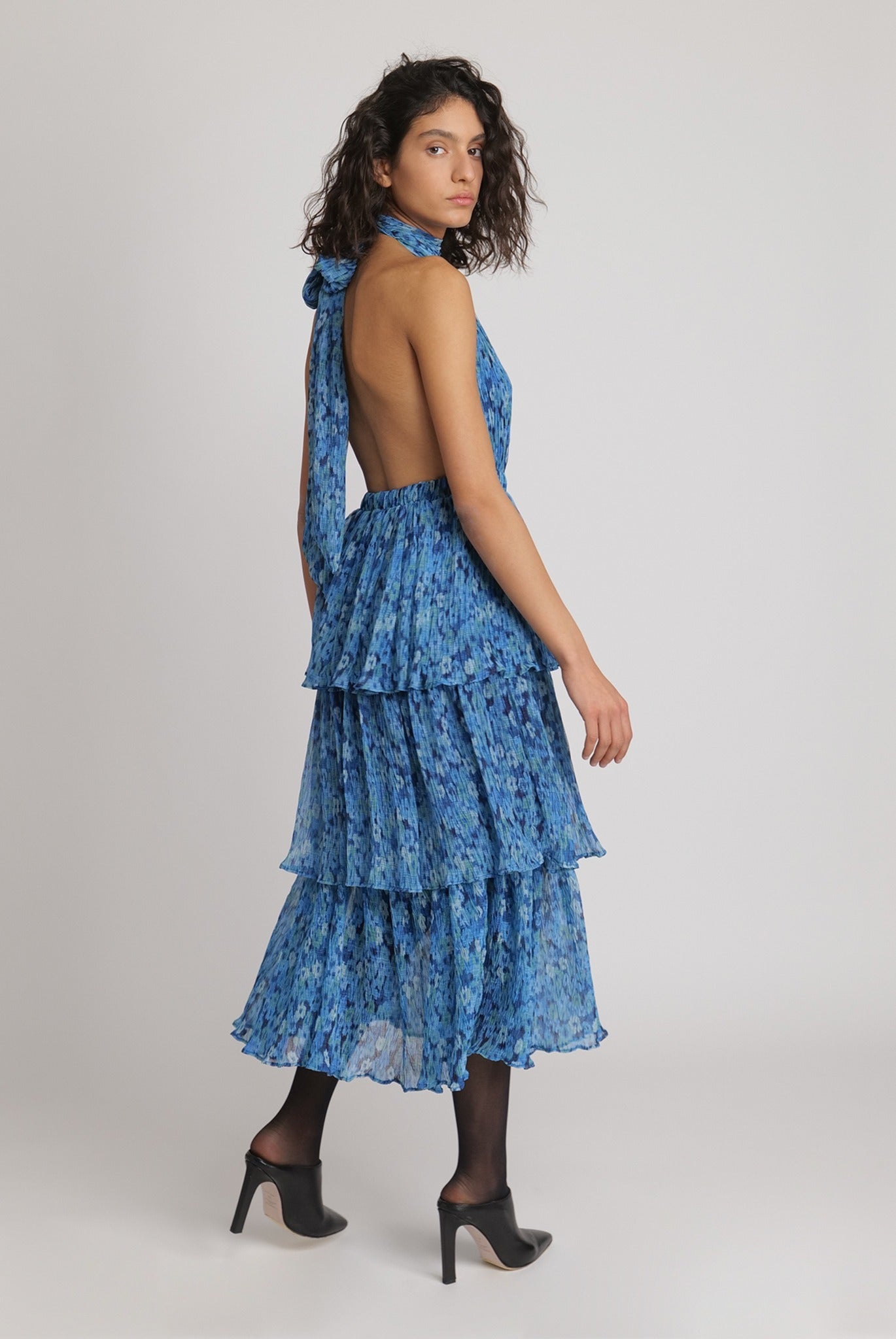 SABINA MUSAYEV - flora_pleated_chiffon_turquoise_print_fw_23_24