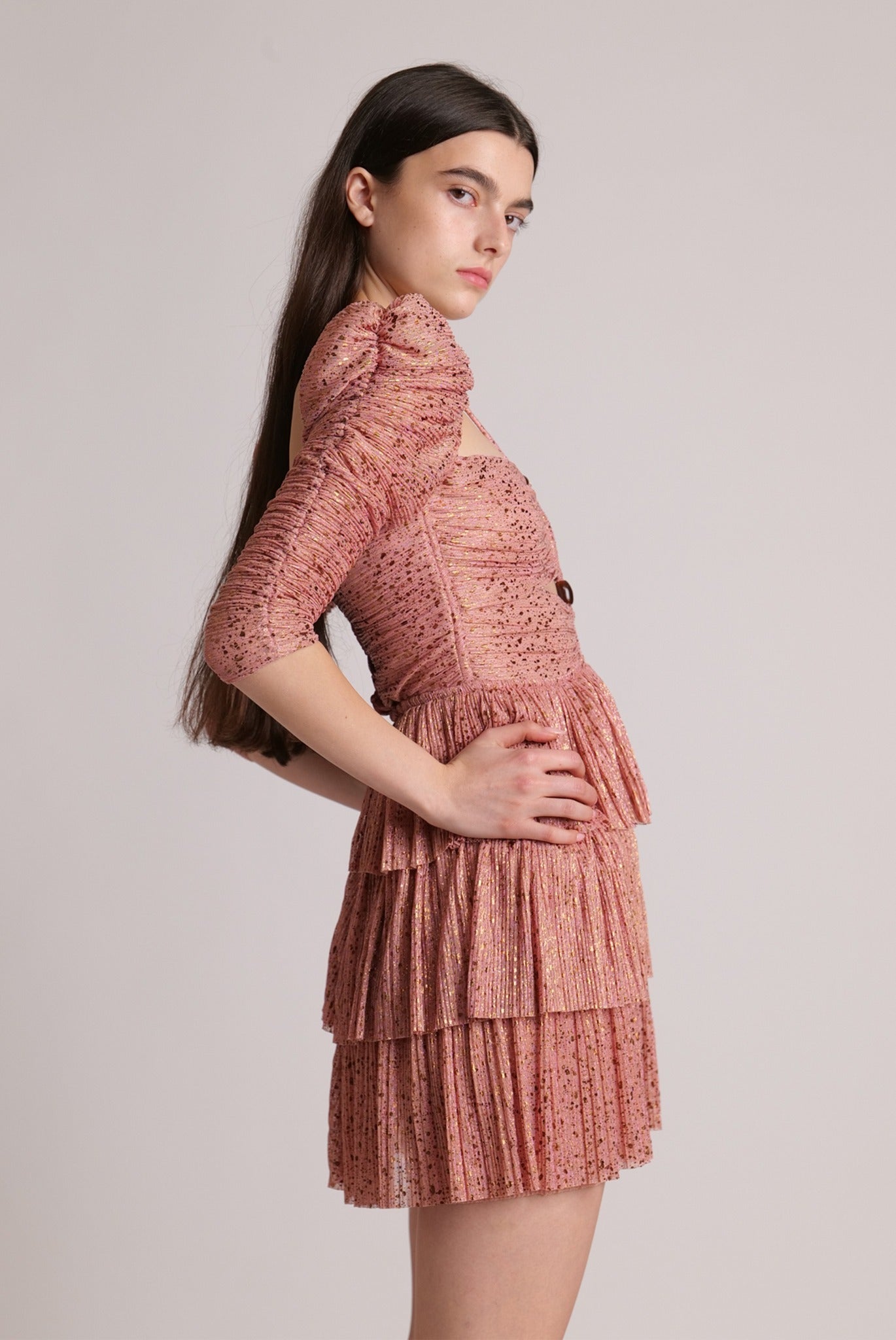 SABINA MUSAYEV - pleated_knit_w_multi_dot_foil_bronze_rose