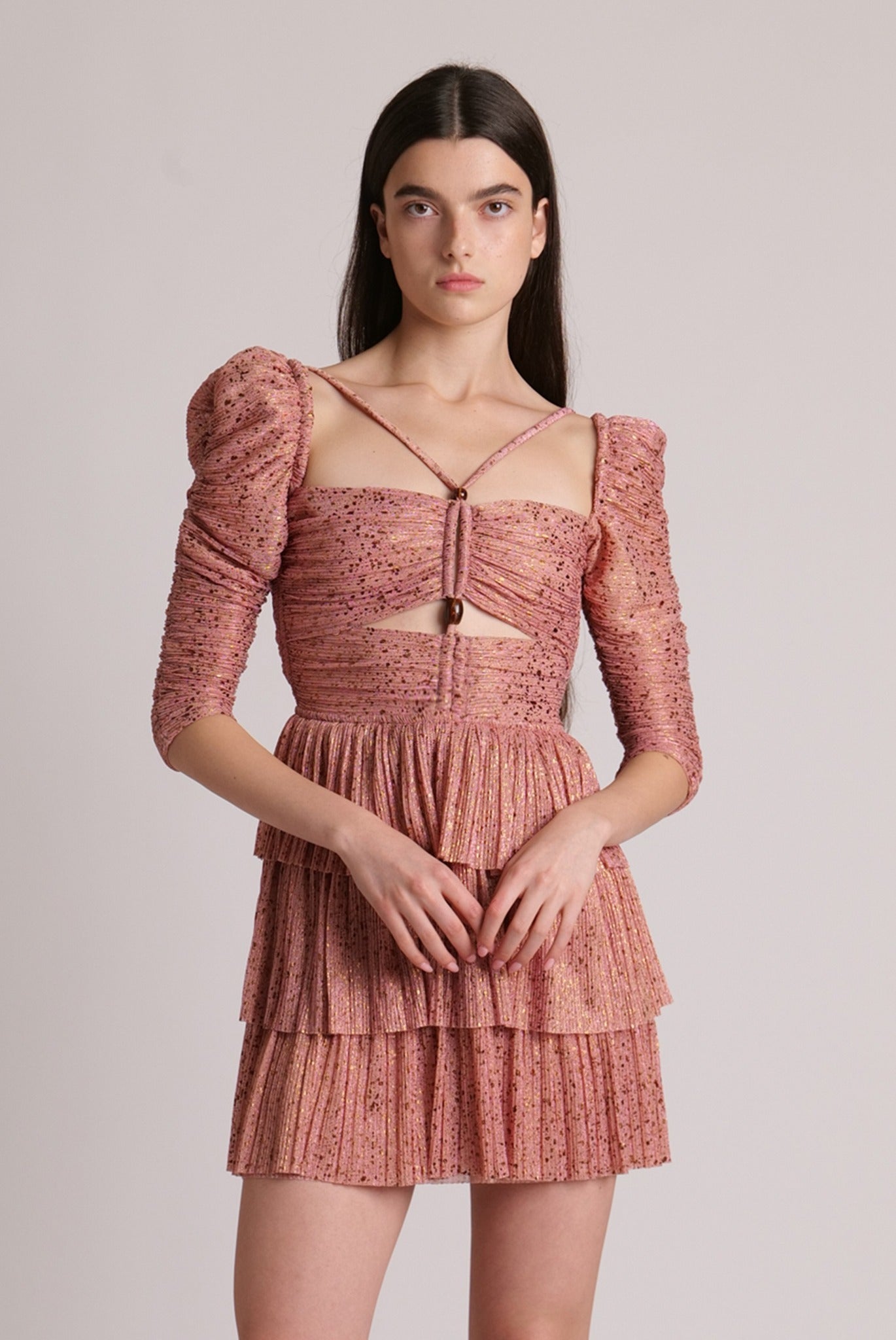 SABINA MUSAYEV - pleated_knit_w_multi_dot_foil_bronze_rose