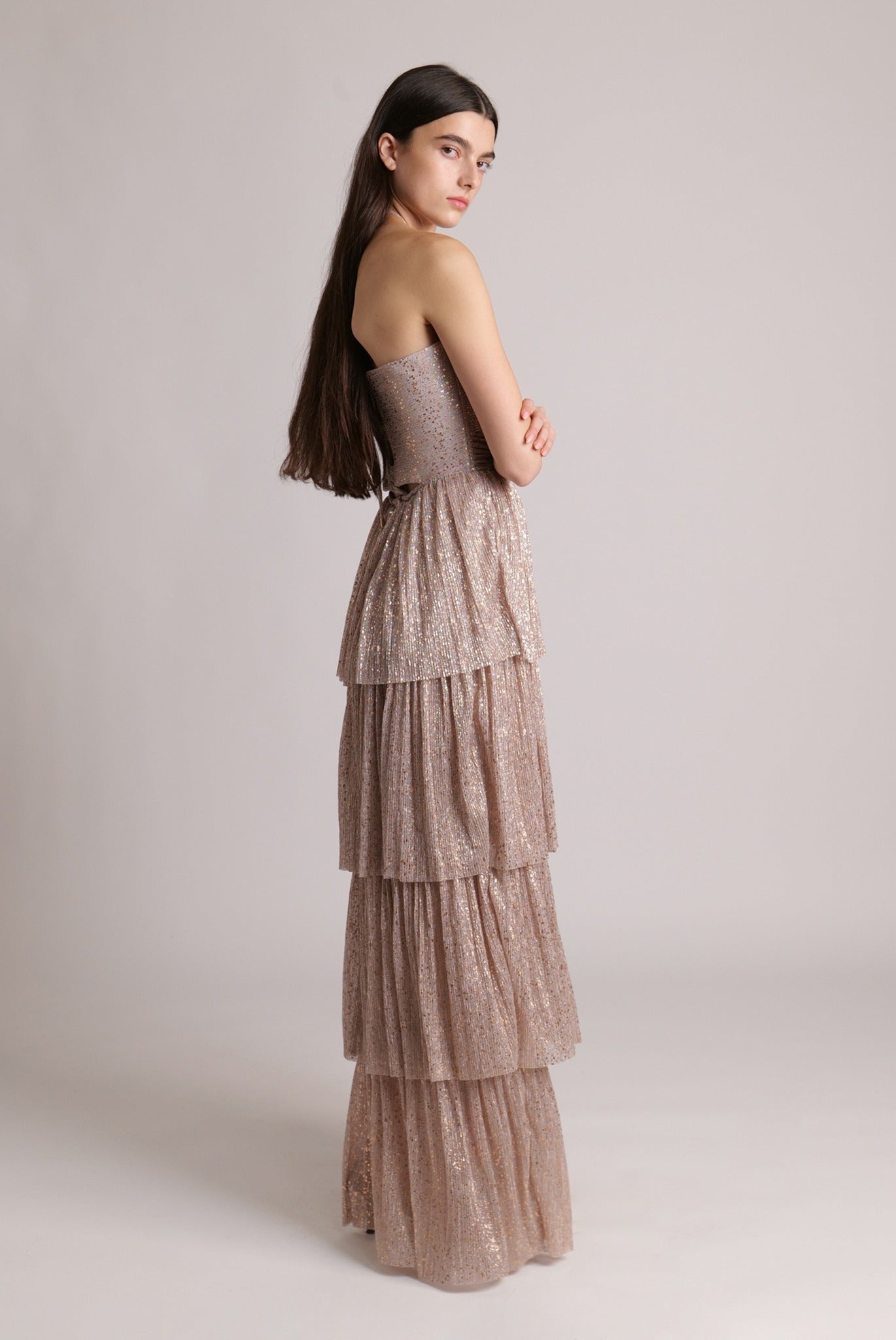 SABINA MUSAYEV - pleated_knit_w_multi_dot_foil_pearl_blush