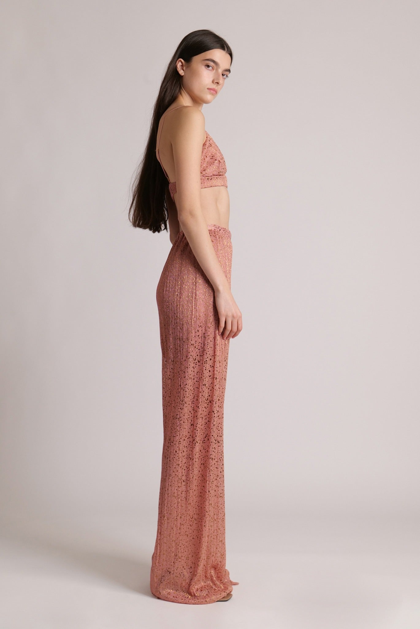 SABINA MUSAYEV - pleated_knit_w_multi_dot_foil_bronze_rose
