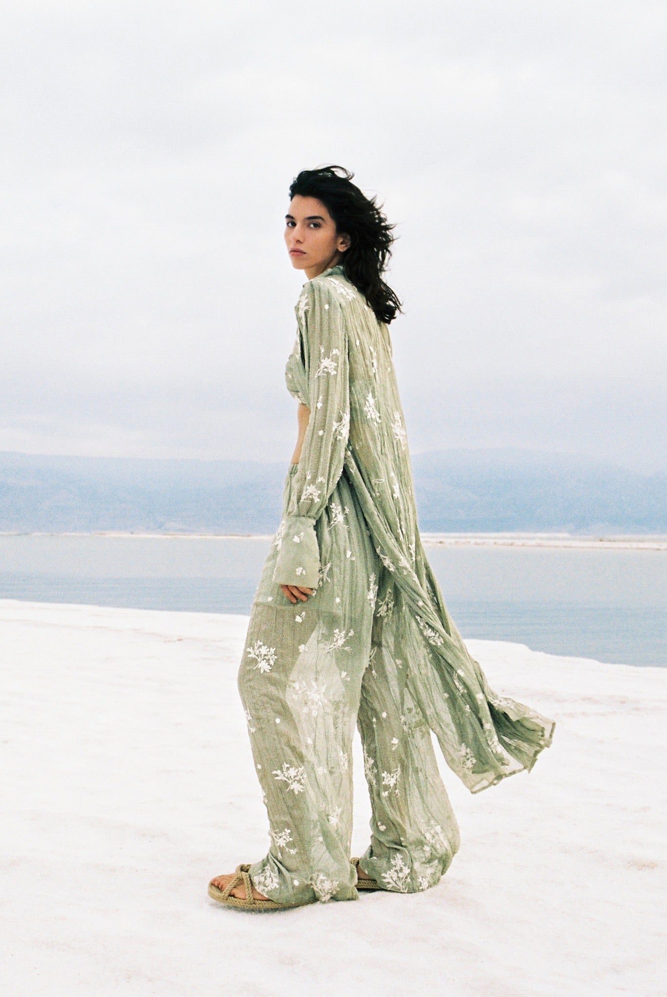 SABINA MUSAYEV - pleated_chiffon_w_embroidery_moss_green_24