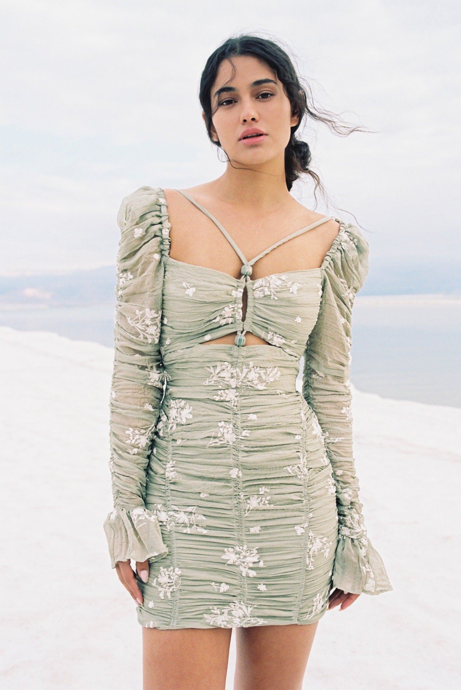 SABINA MUSAYEV - pleated_chiffon_w_embroidery_moss_green_24