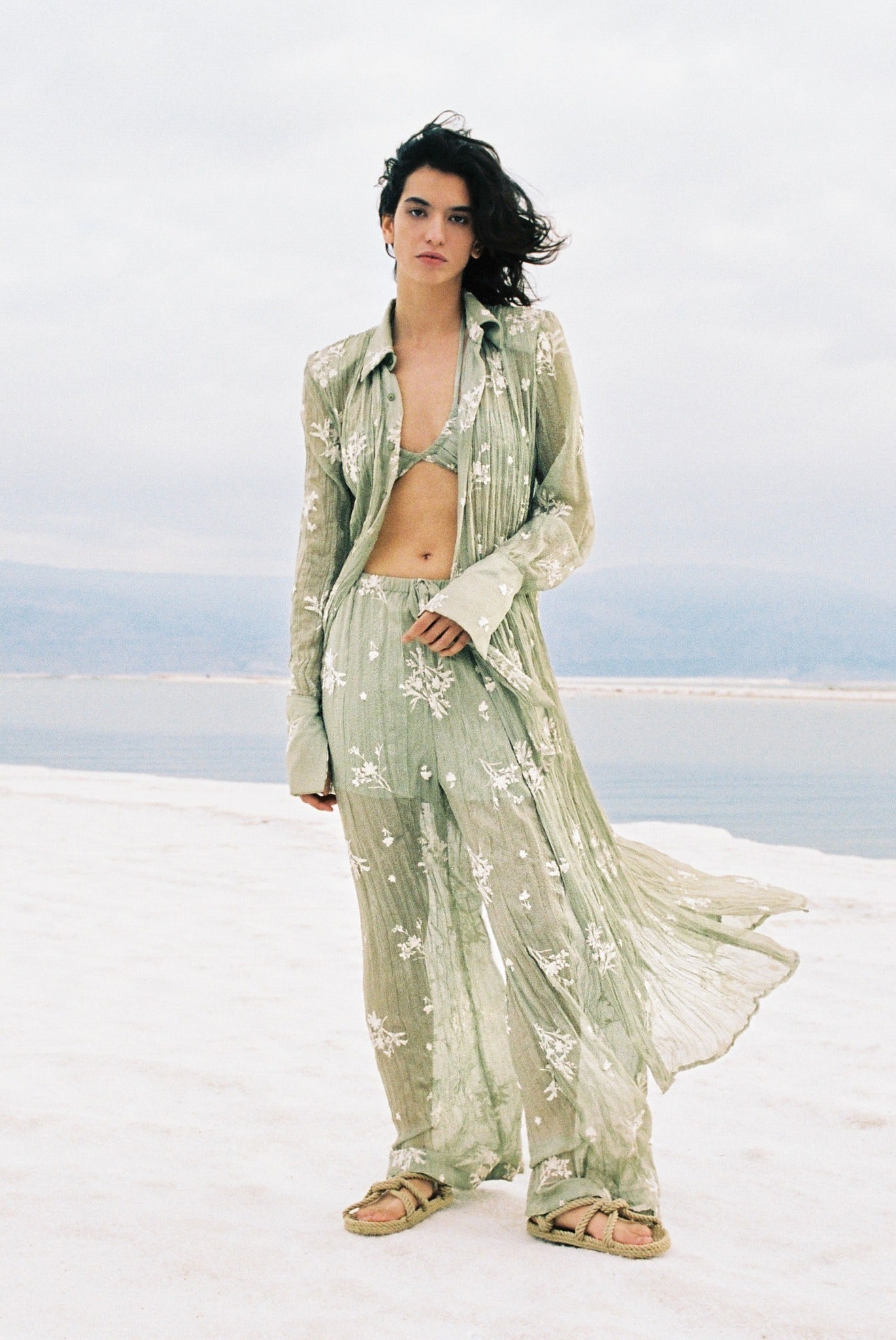 SABINA MUSAYEV - pleated_chiffon_w_embroidery_moss_green_24