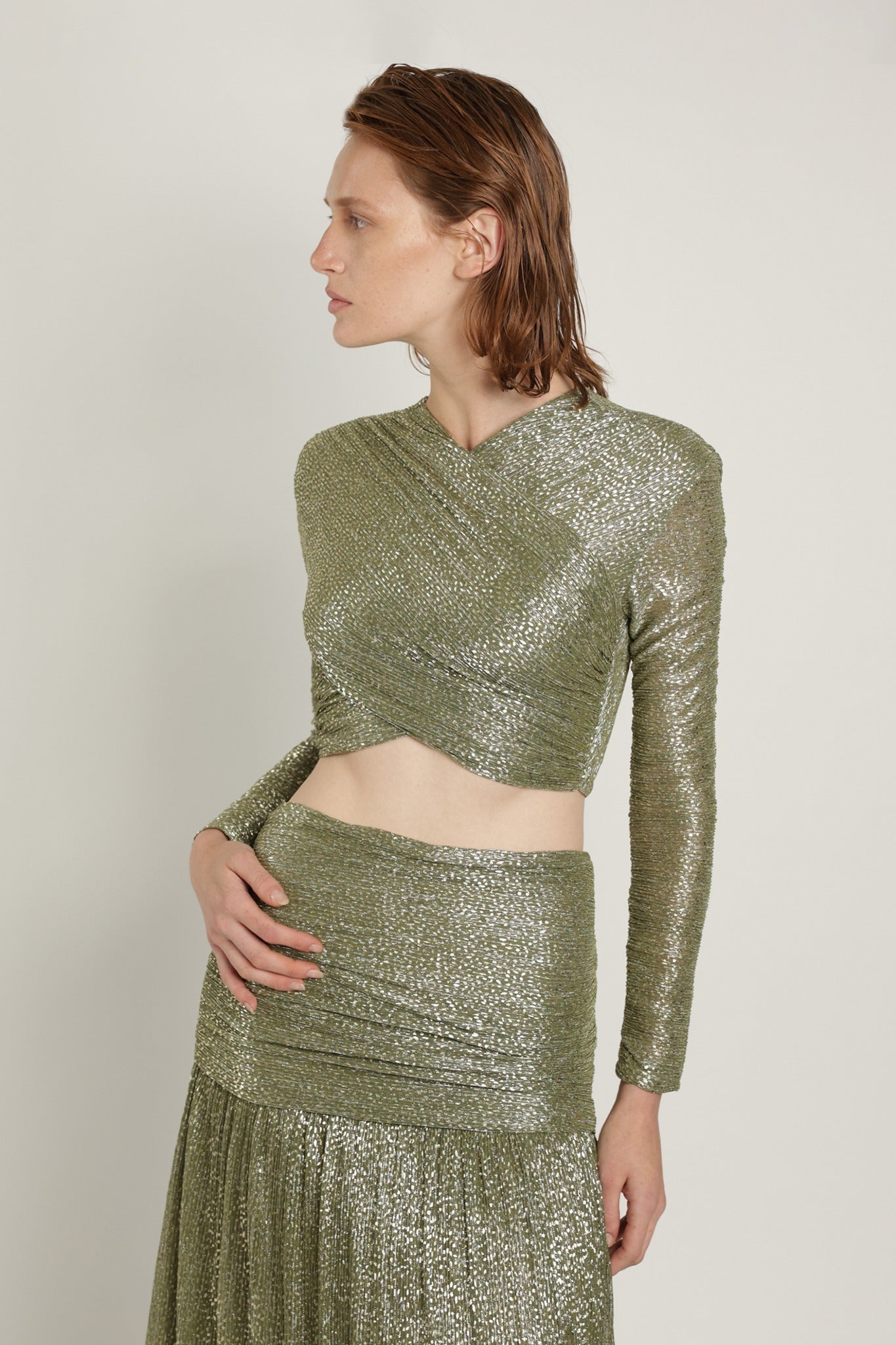 SABINA MUSAYEV - pleated_knit_w_speckled_foil_olive_green_summer_24