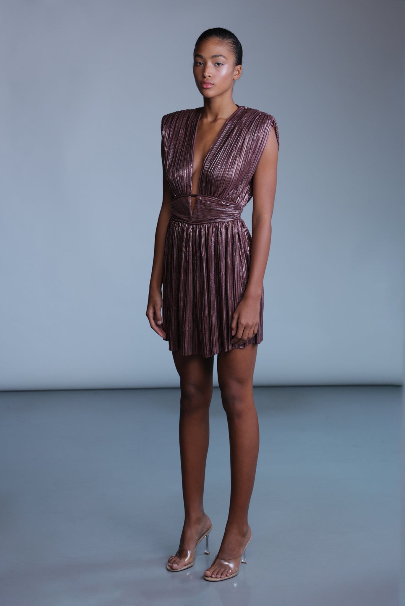 SABINA MUSAYEV - pleated_knit_w_foil_bitter_chocolate_pre_fall_24_25