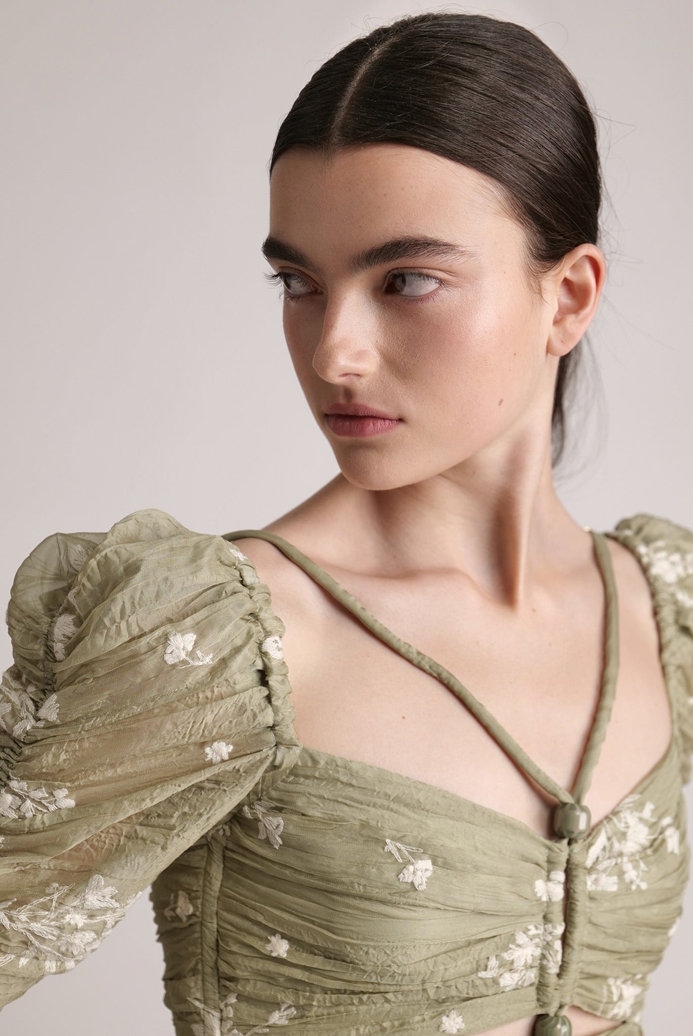SABINA MUSAYEV - pleated_chiffon_w_embroidery_moss_green_24