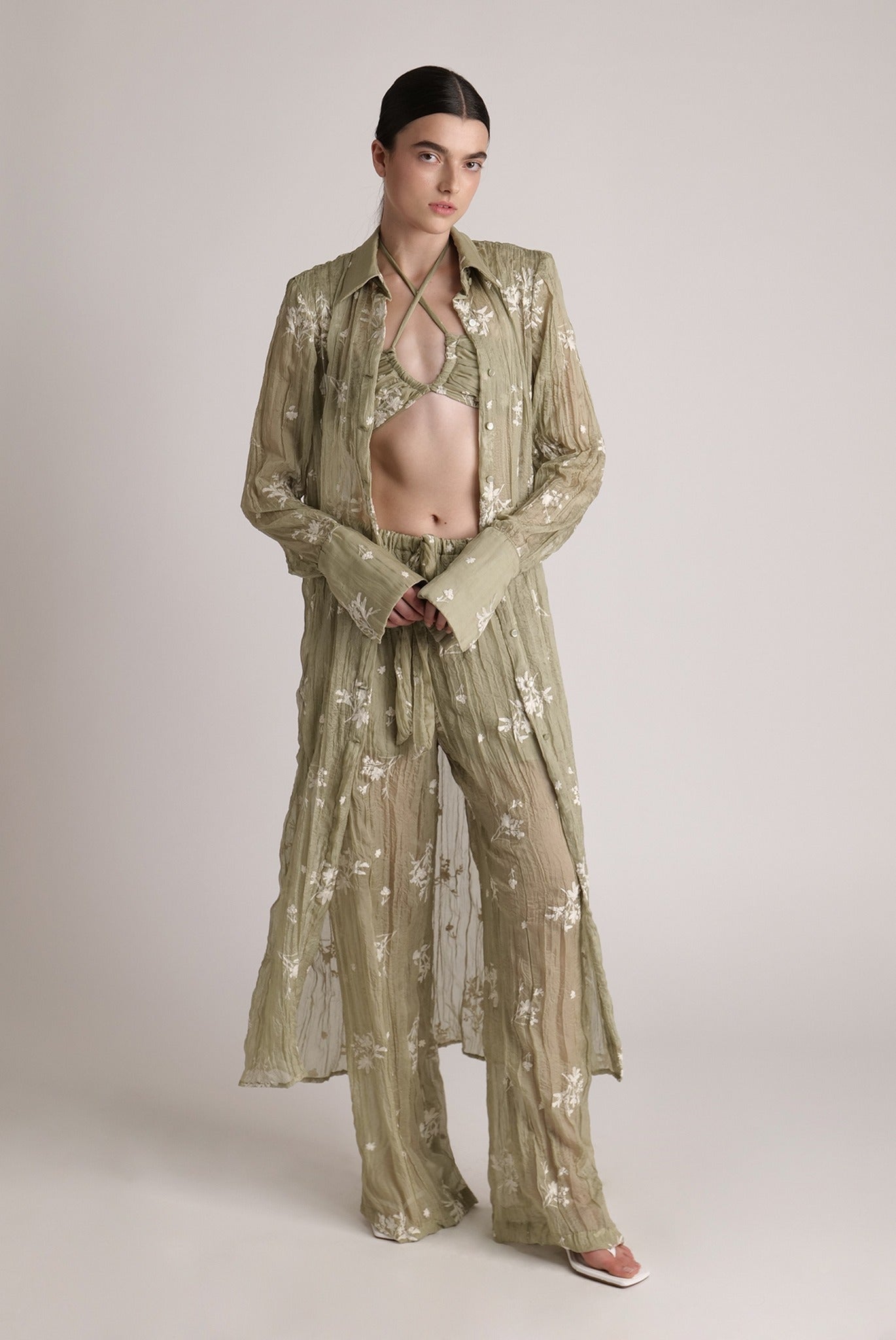 SABINA MUSAYEV - pleated_chiffon_w_embroidery_moss_green_24