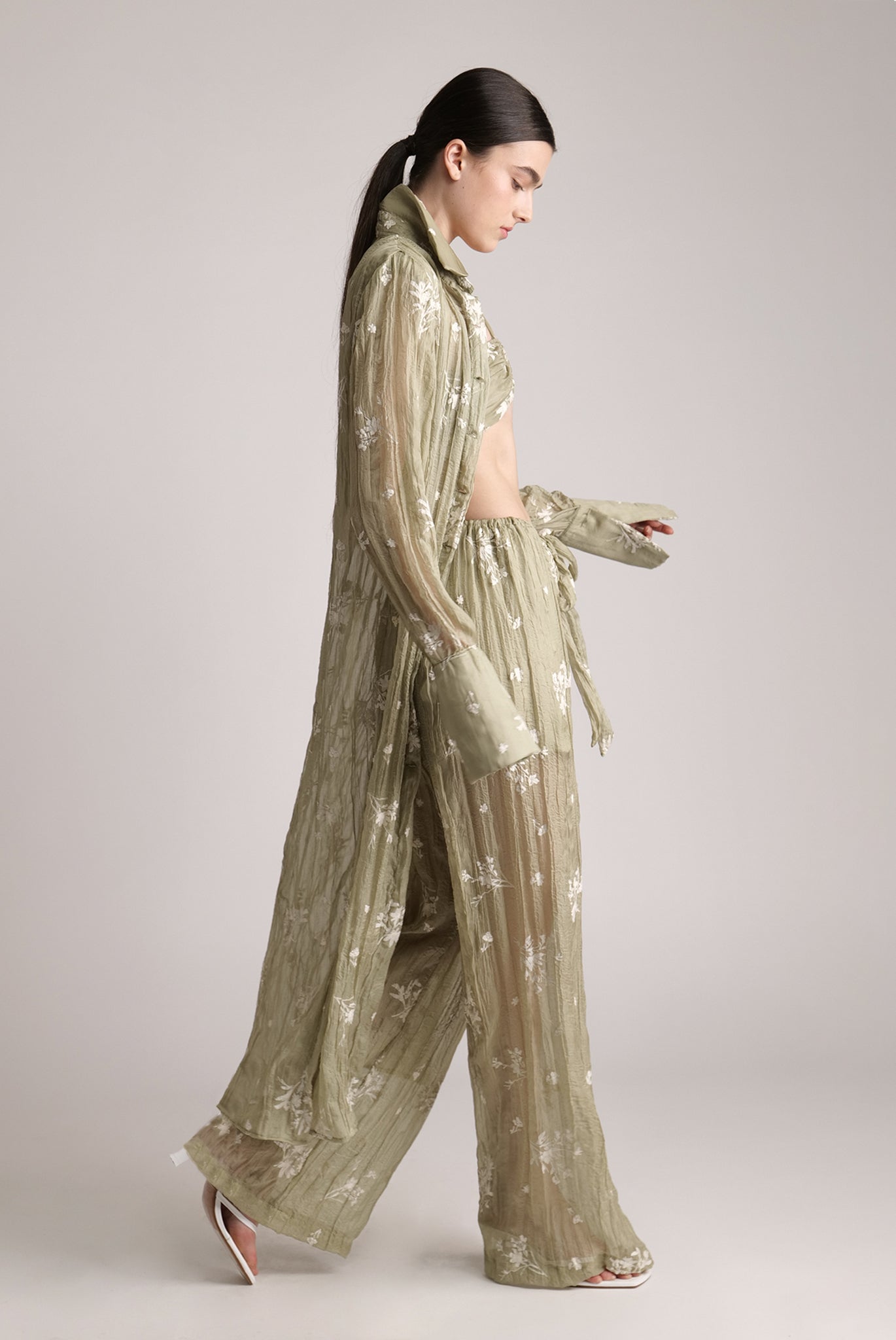 SABINA MUSAYEV - pleated_chiffon_w_embroidery_moss_green_24